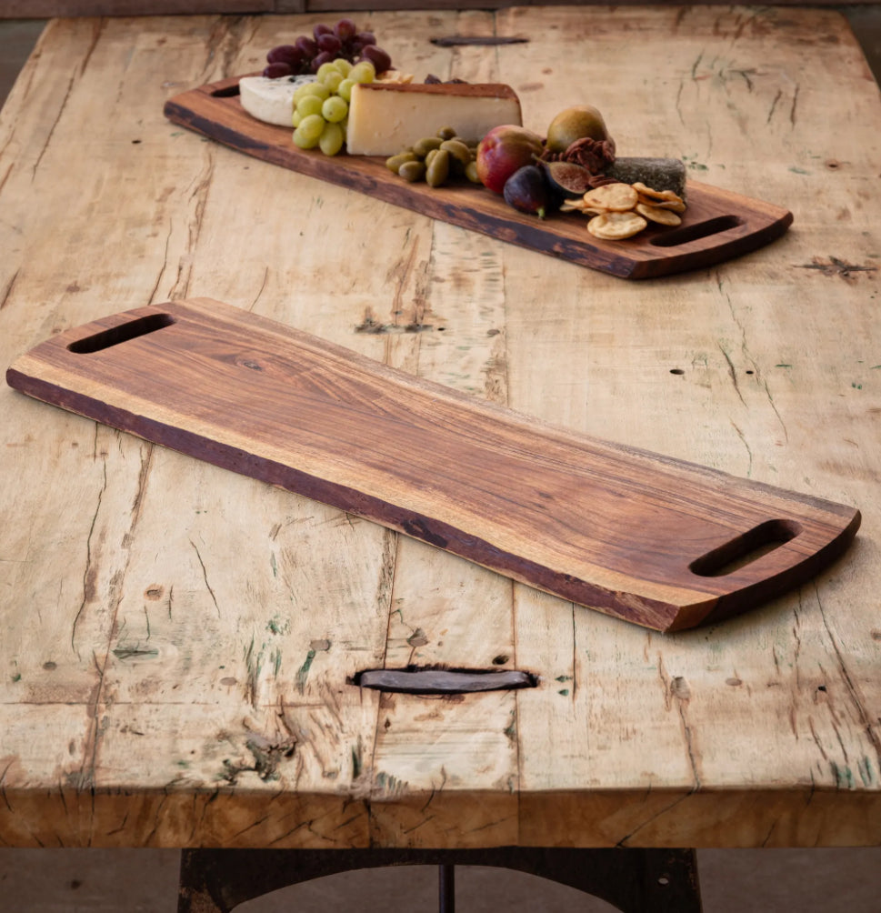 WOODEN LIVE EDGE SERVING BOARD WITH HANDLES