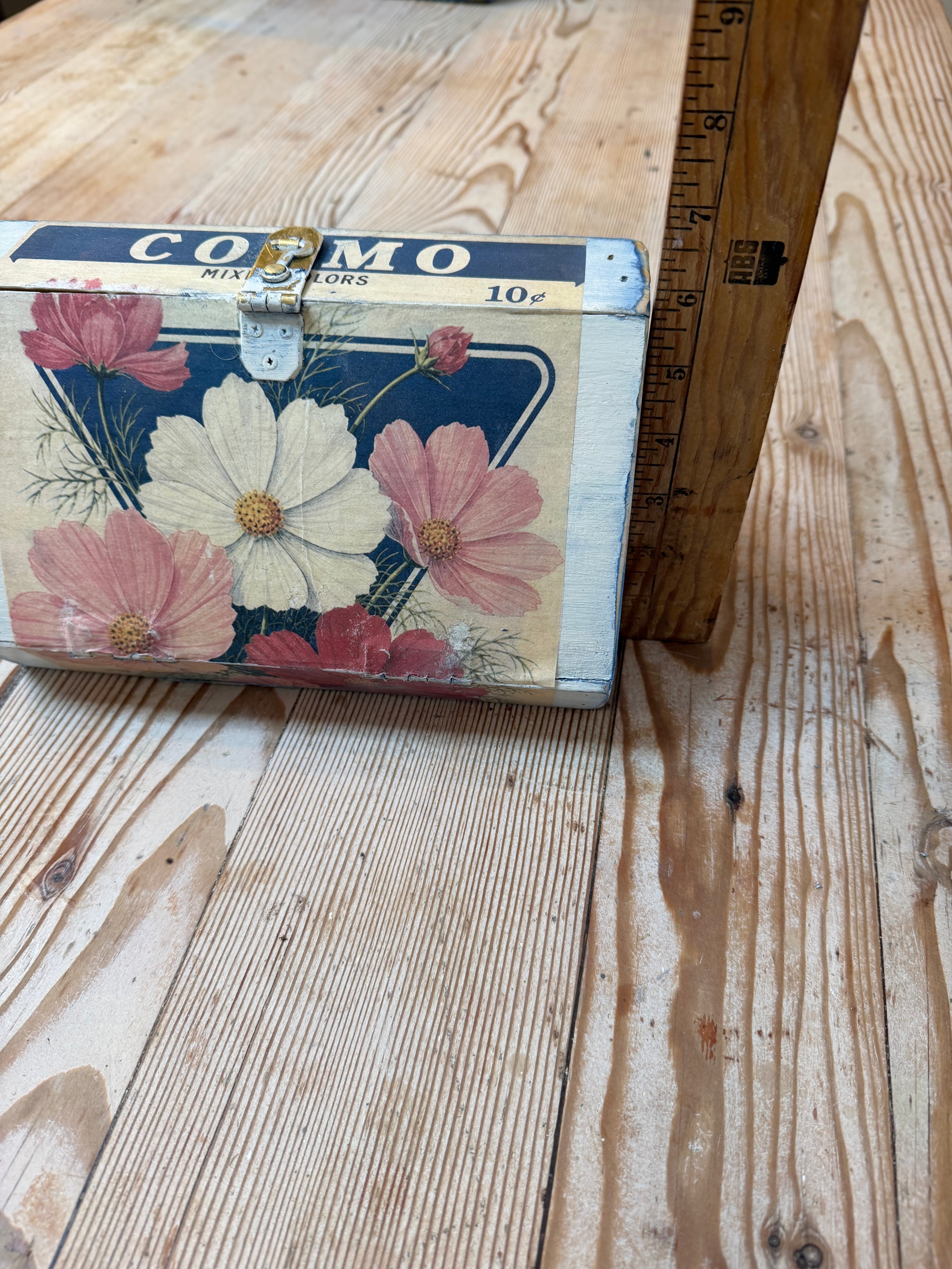 Medium Size Trinket Box with JRV Cosmo Floral Rice Paper Découpage