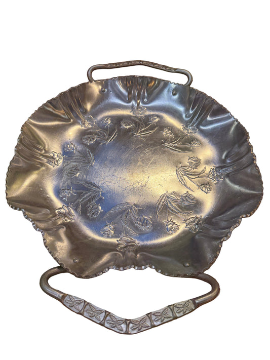 Hand Wrought Aluminum Serving Tray: Mid-Century Rose Design