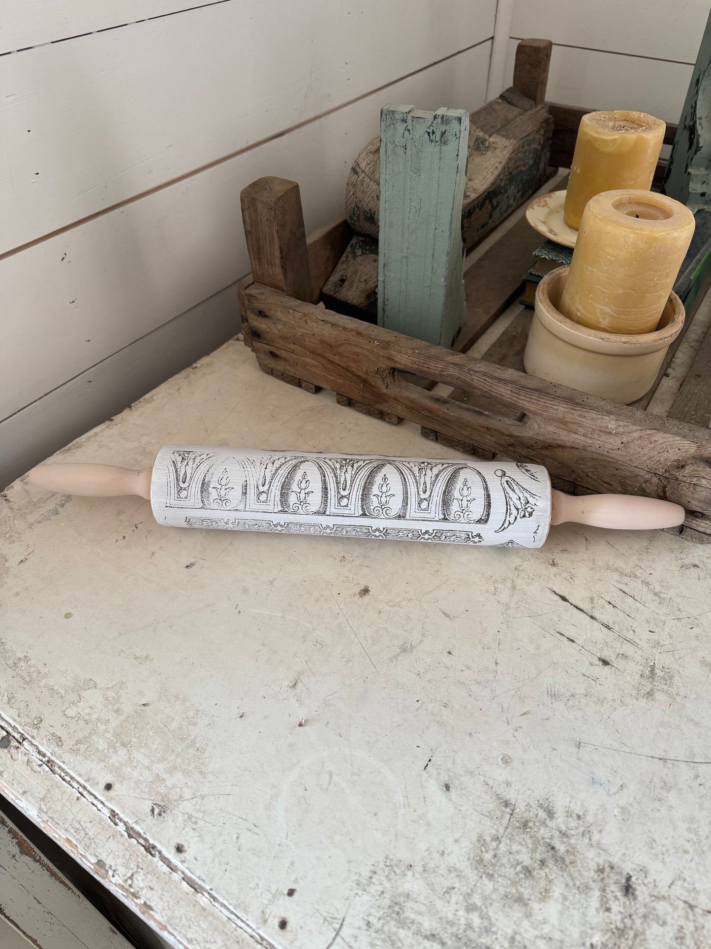 Rolling Pin stamped and painted