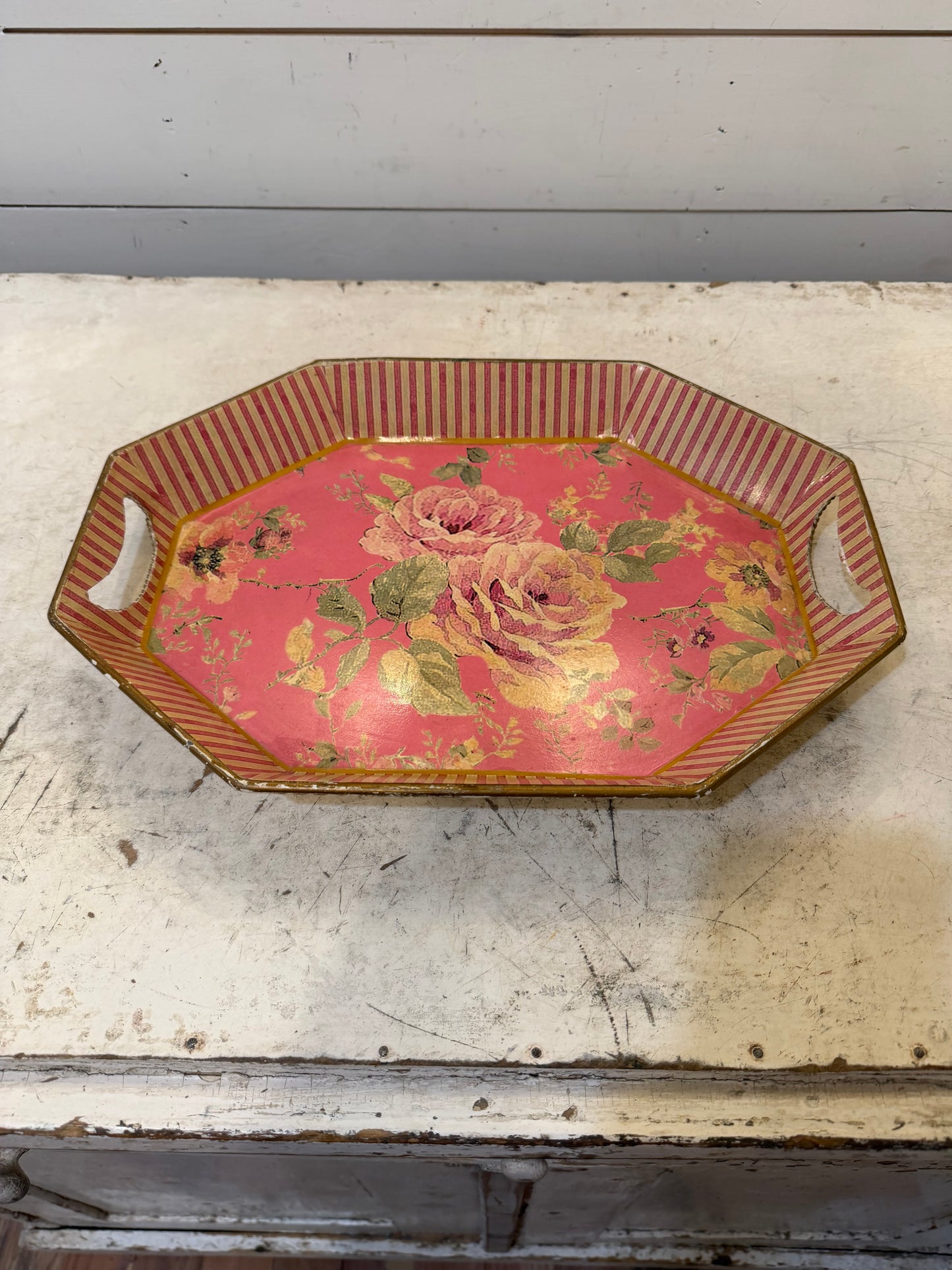 Vintage style octagonal floral platter