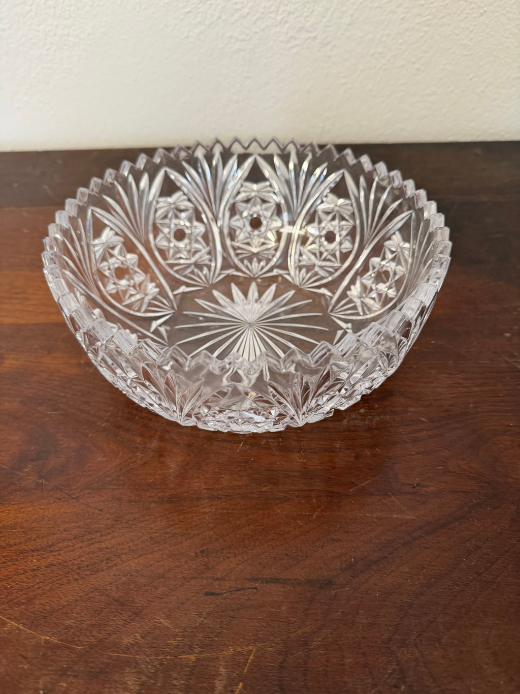 Vintage American Brilliant Period cut crystal glass bowl with Sawtooth Style Rim