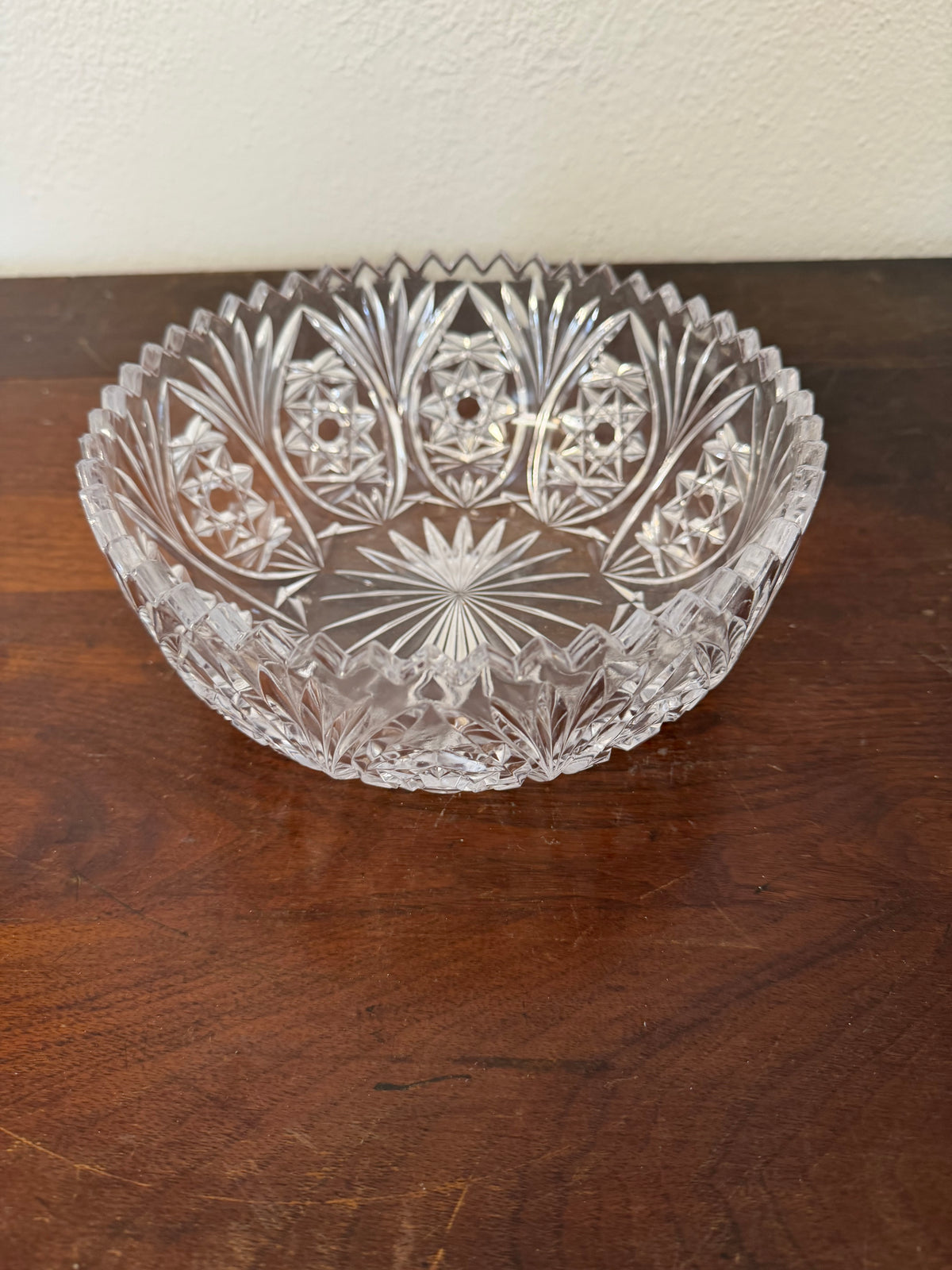 Vintage American Brilliant Period cut crystal glass bowl with Sawtooth Style Rim