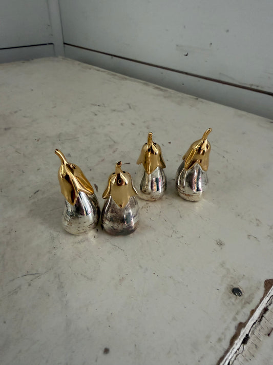 Set of silver eggplant, salt, and pepper shakers each that sold separately