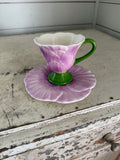 Vintage Teleflora Whimsical Purple Violet Flower Teacup and Saucer as is small chip in saucer