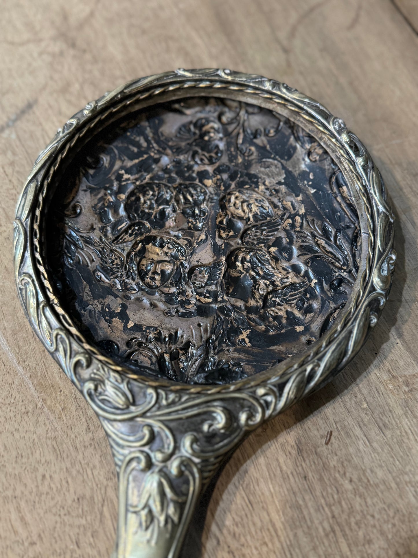 Antique Silver Plate Hand Mirror - missing mirror Silver Antique Vanity Mirror Art Nouveau Mirror Bedroom Mirror Reynolds Angels Cherubs