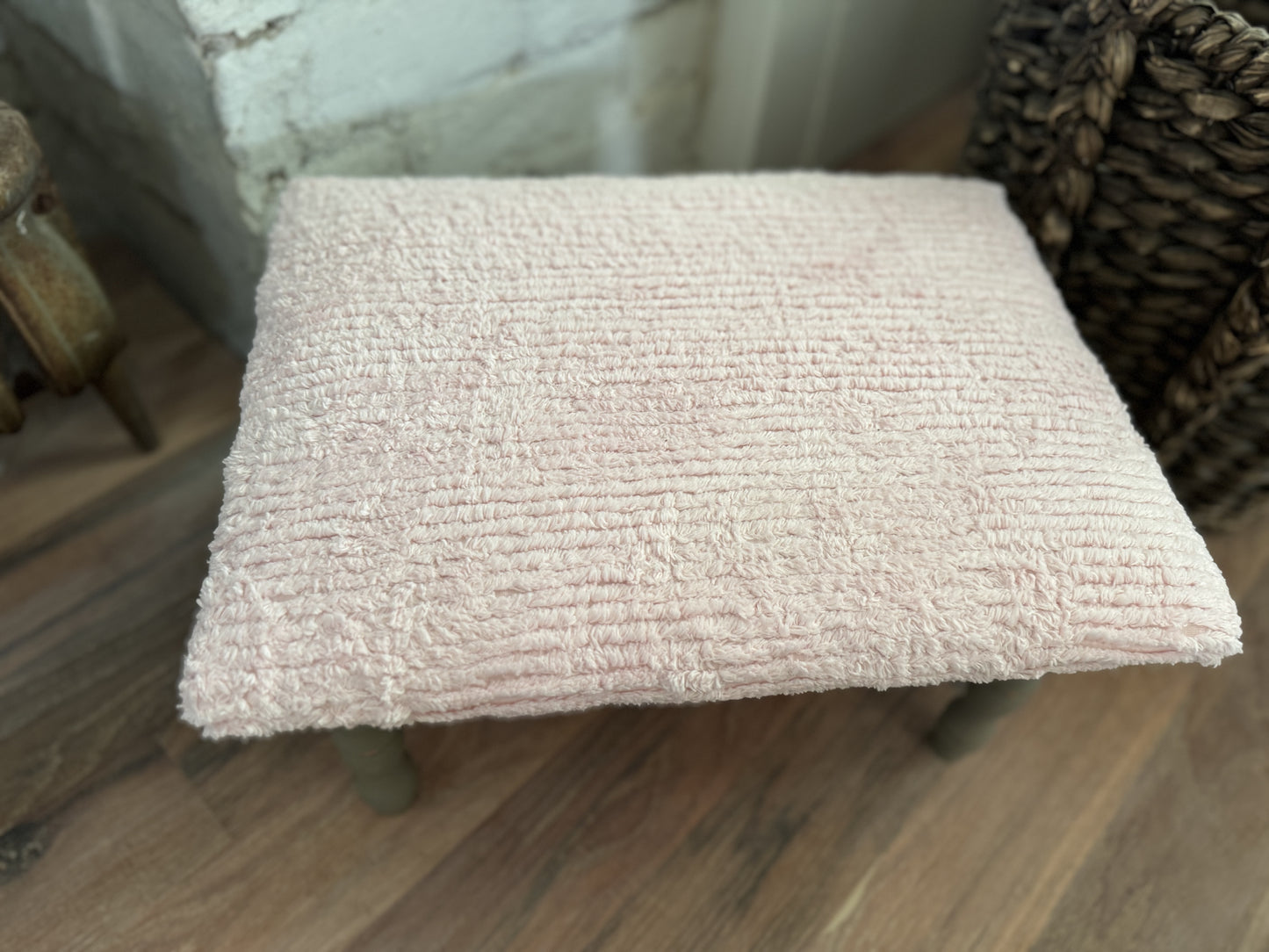 Foot Stool with Storage - Provincial & Pink Chenille