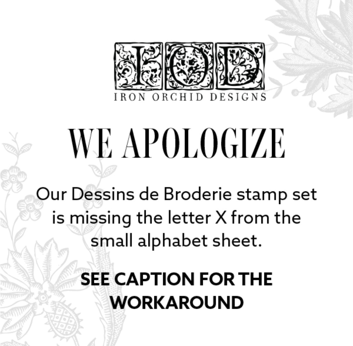 Dessins de Broderie | Stamp | IOD Iron Orchid Designs *does not include lowercase x, see description*