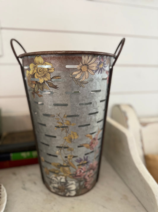Oversized Olive Bucket with floral transfers
