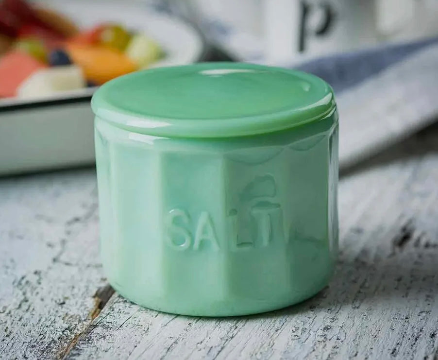 Jadeite Glass Salt Cellar With Lid