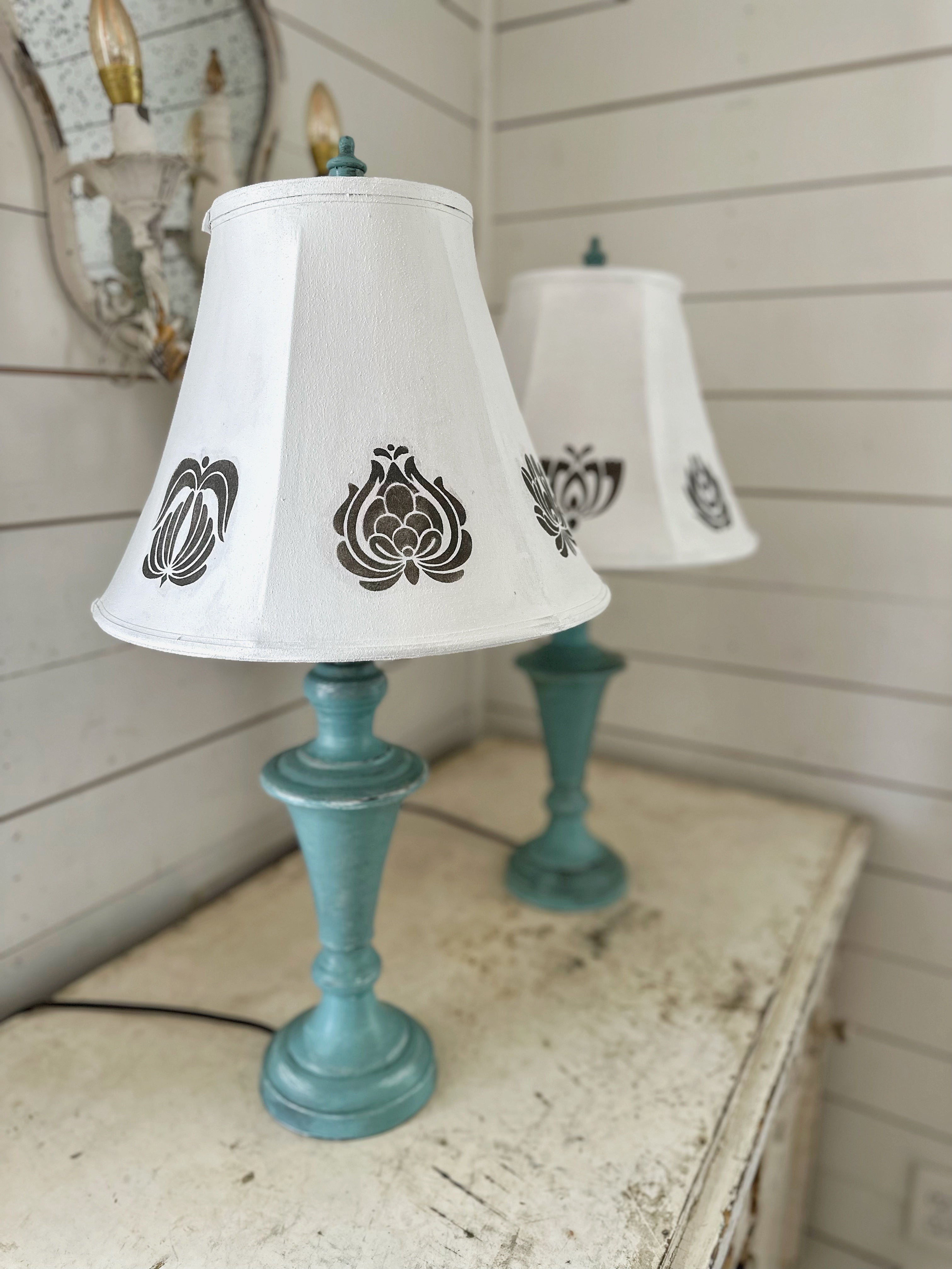 Swedish Folk Hand Painted Set of lamps
