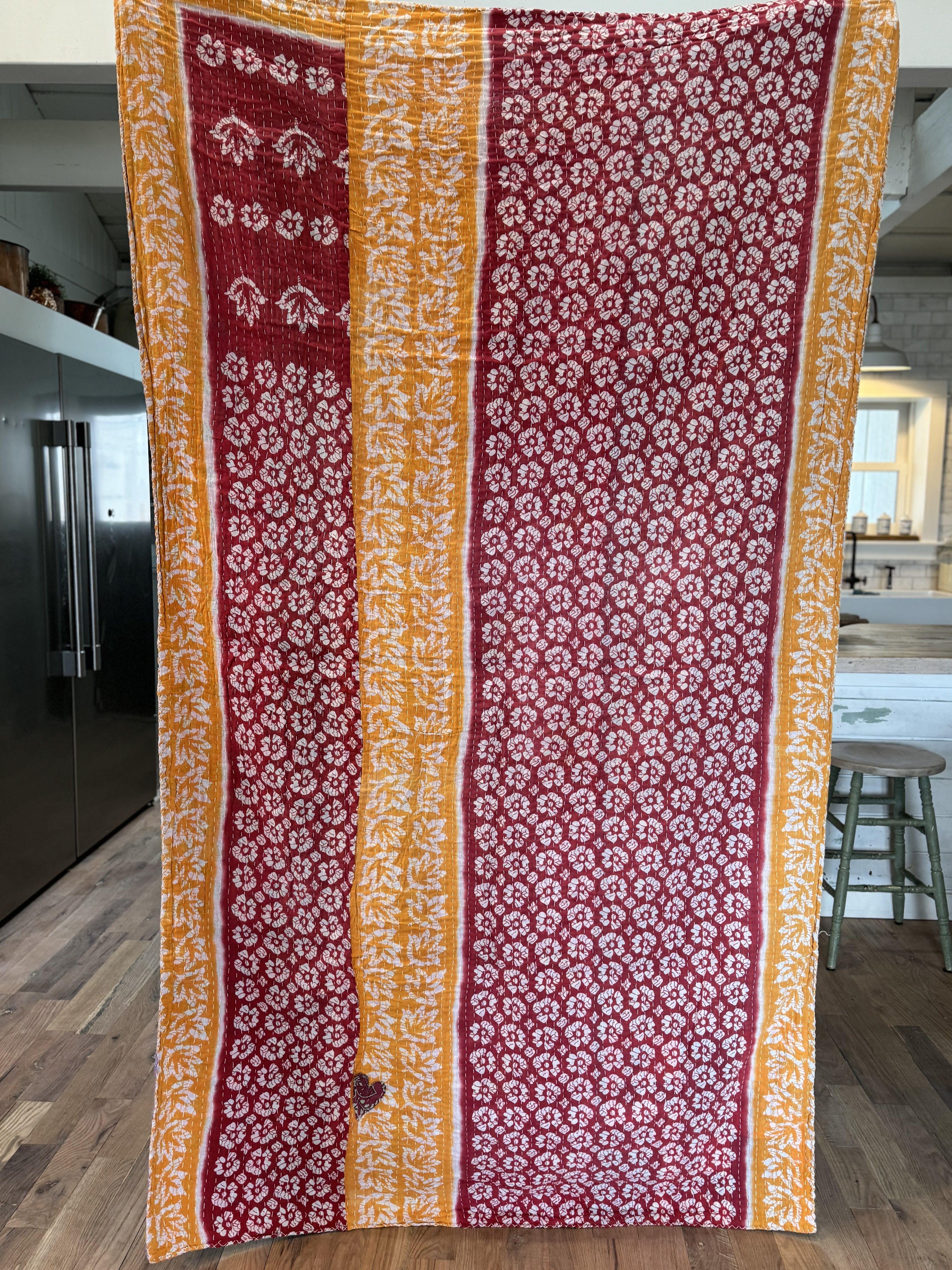 Vintage Kantha Fabric Quilt - Handstitched - Quilt E 80x52” est