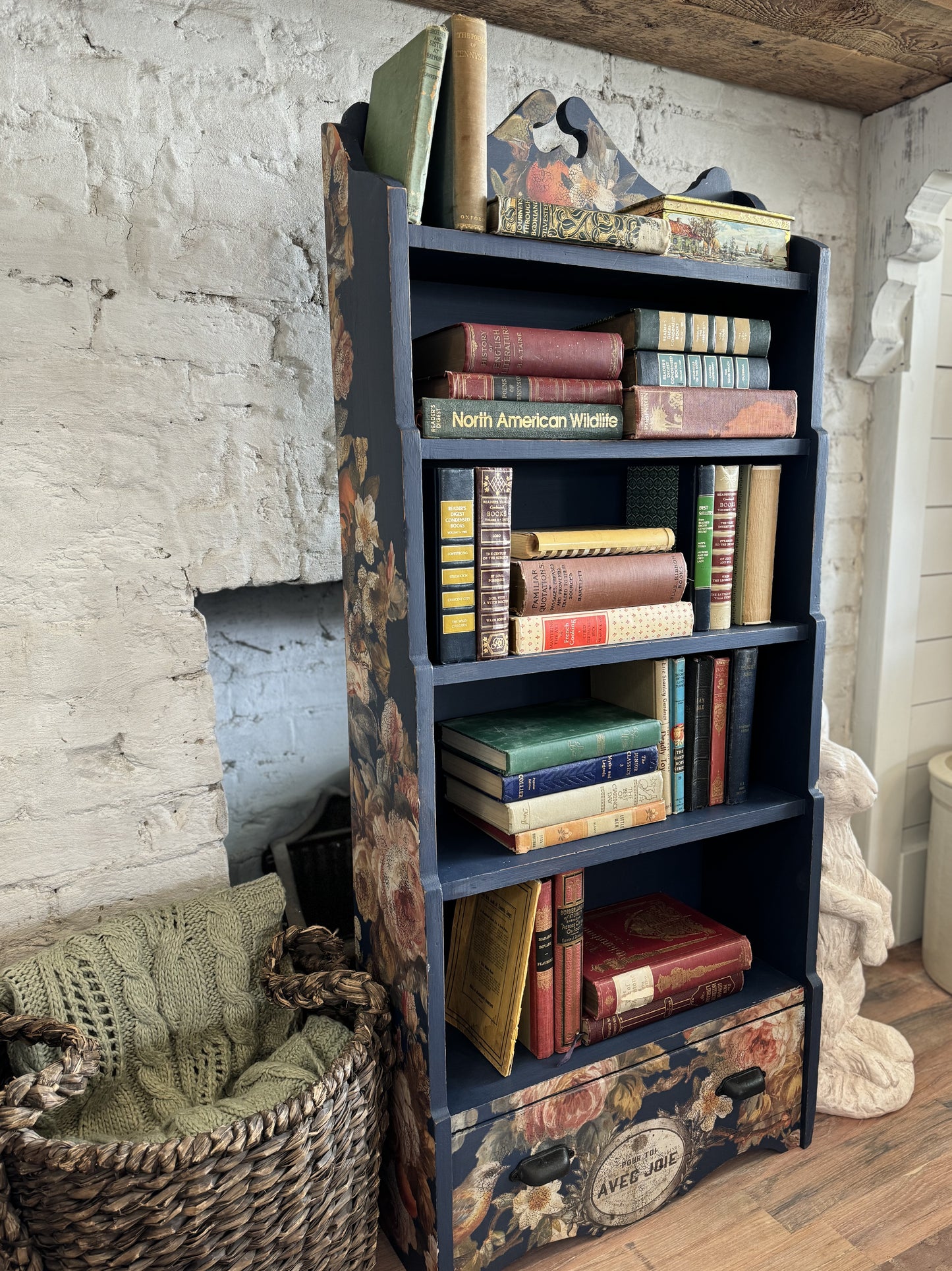 Navy & Floral Wood Bookshelf