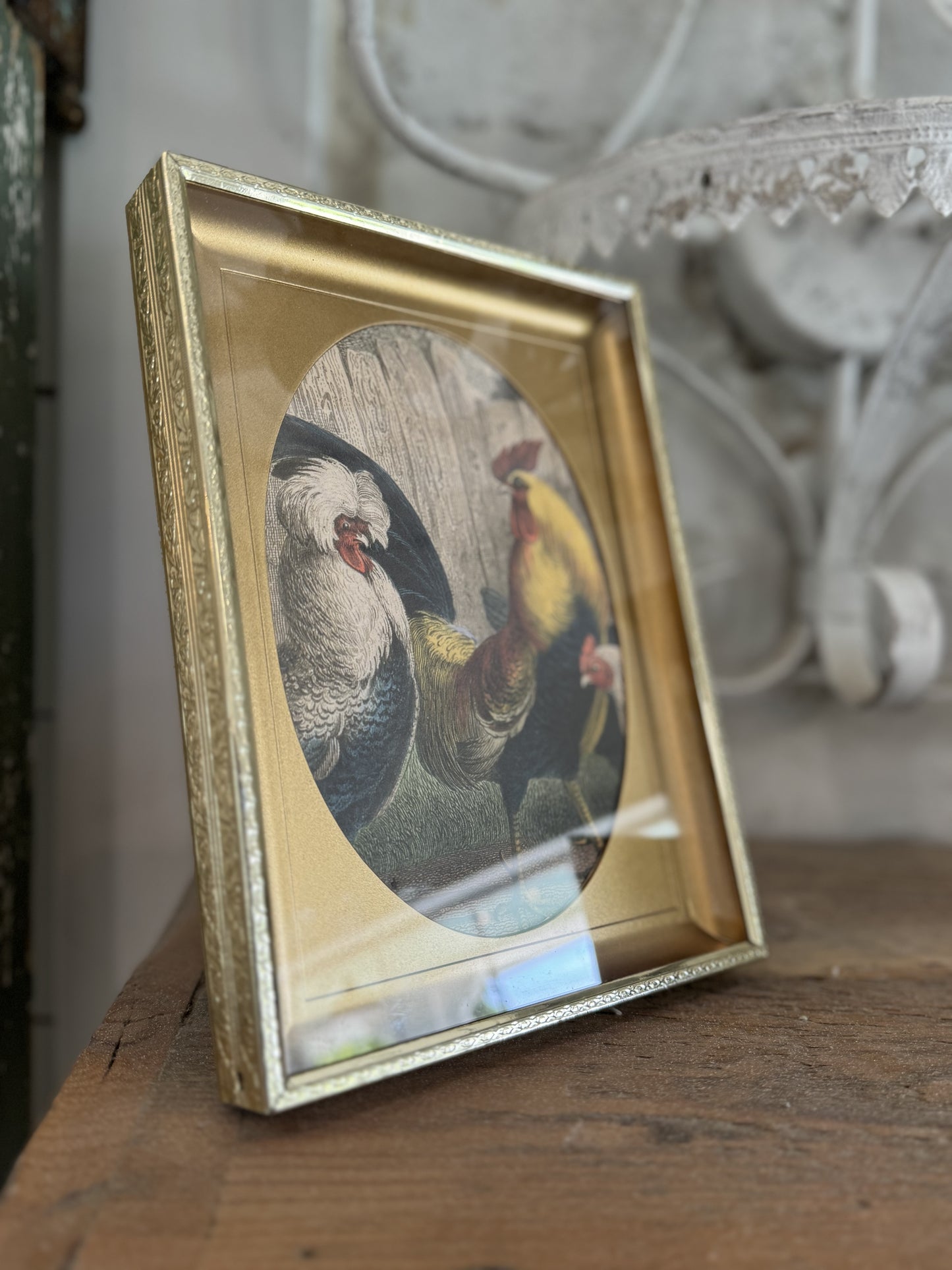 Medium Brass Picture Frame - with chicken art