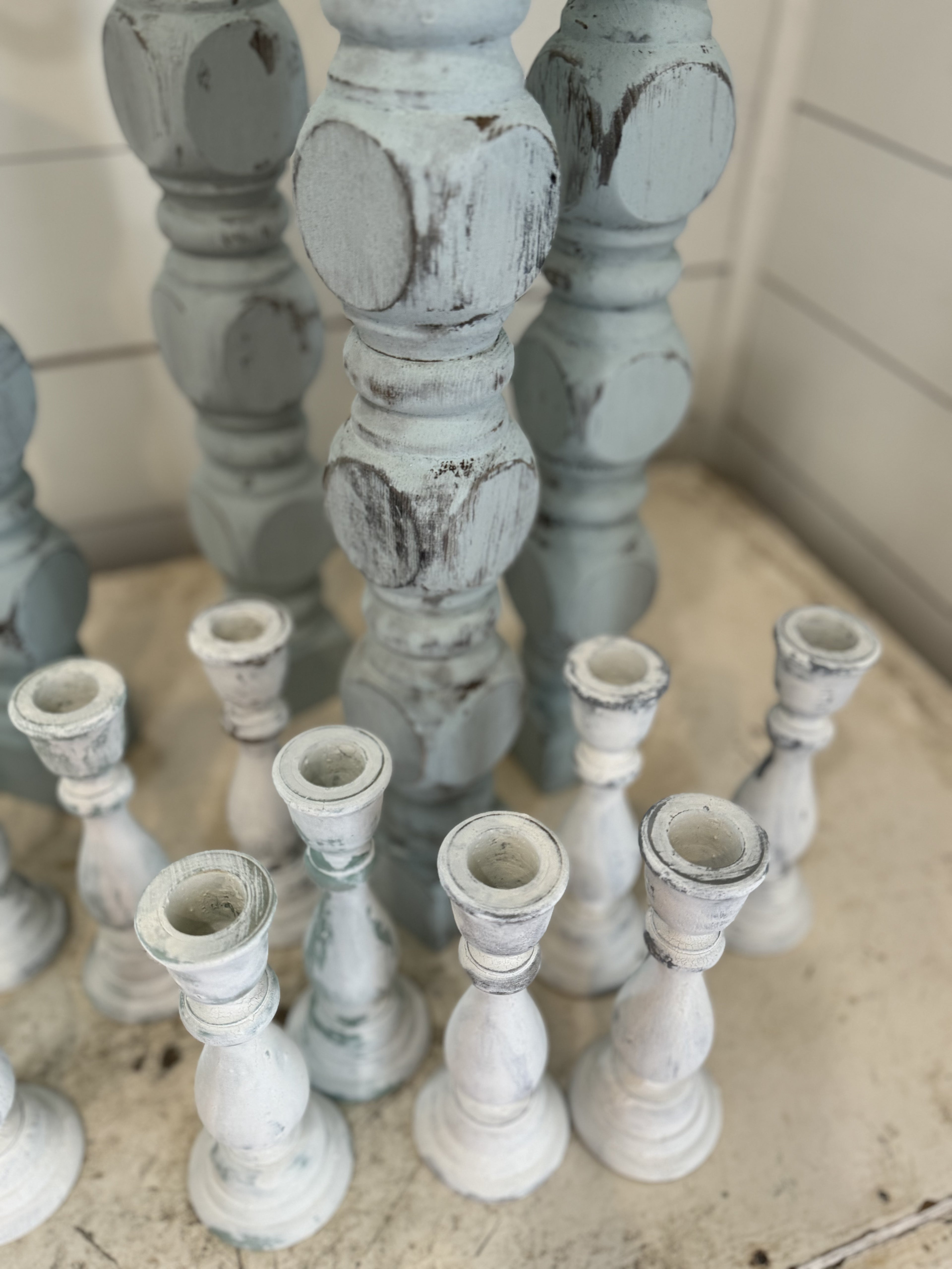 Chippy Wood Candlesticks - Sold Individually - Handpainted