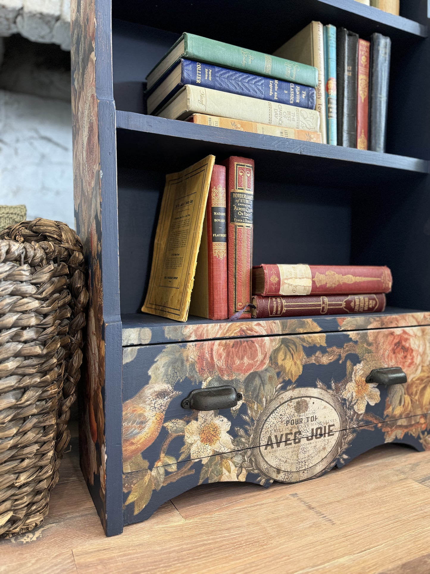 Navy & Floral Wood Bookshelf