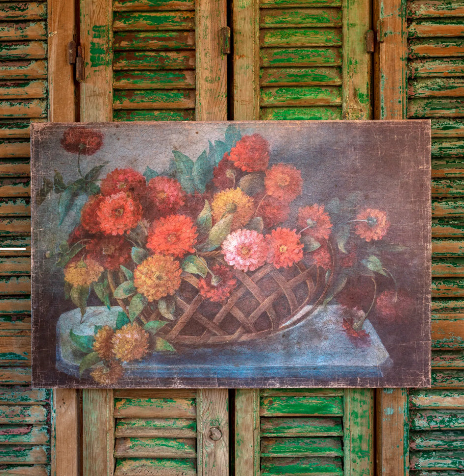 Garden Zinnia Floral Print on Canvas
