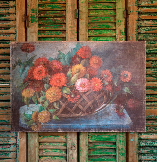 Garden Zinnia Floral Print on Canvas