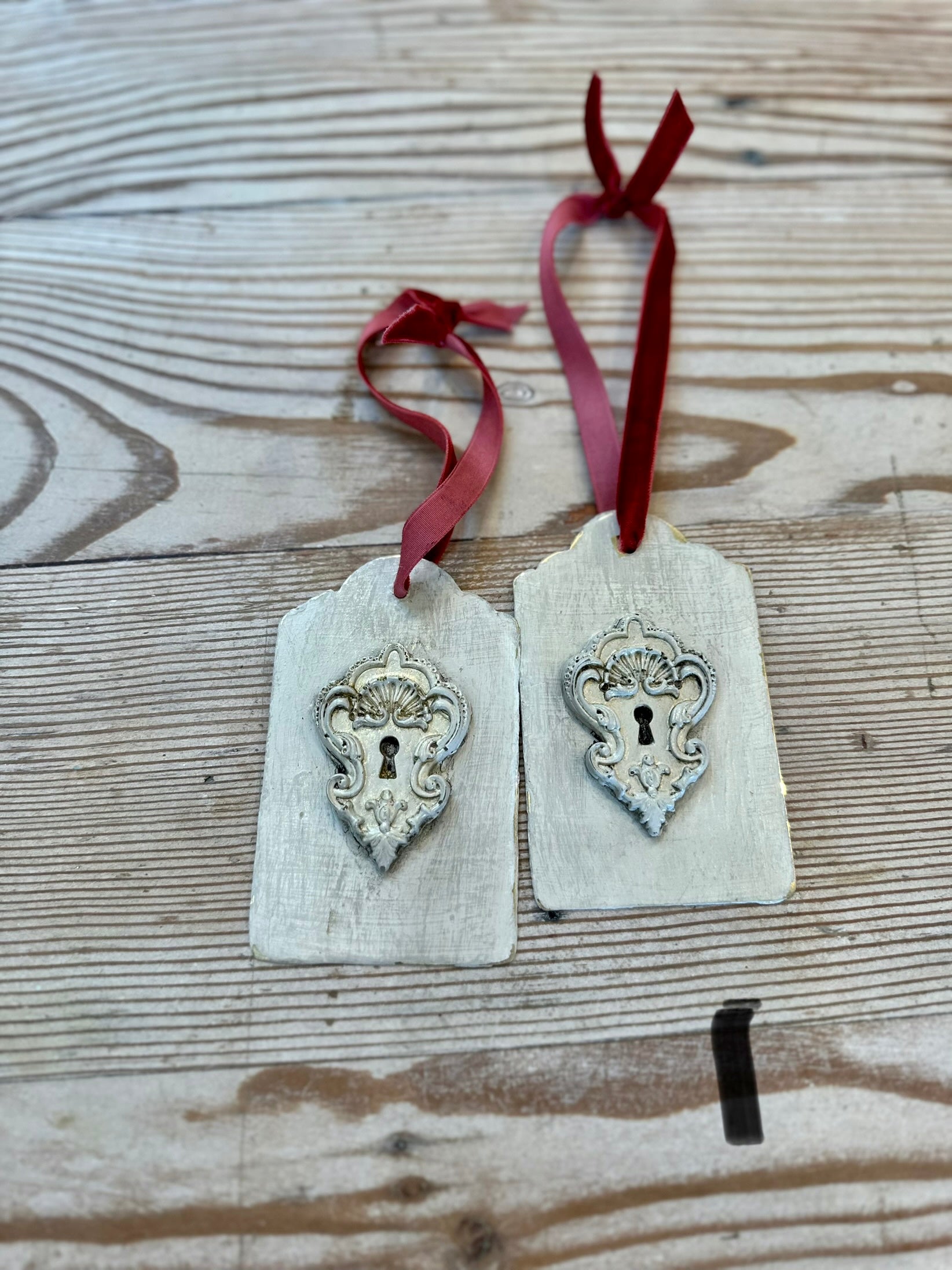 Handpainted Brass Appliqué Christmas Tag Ornaments