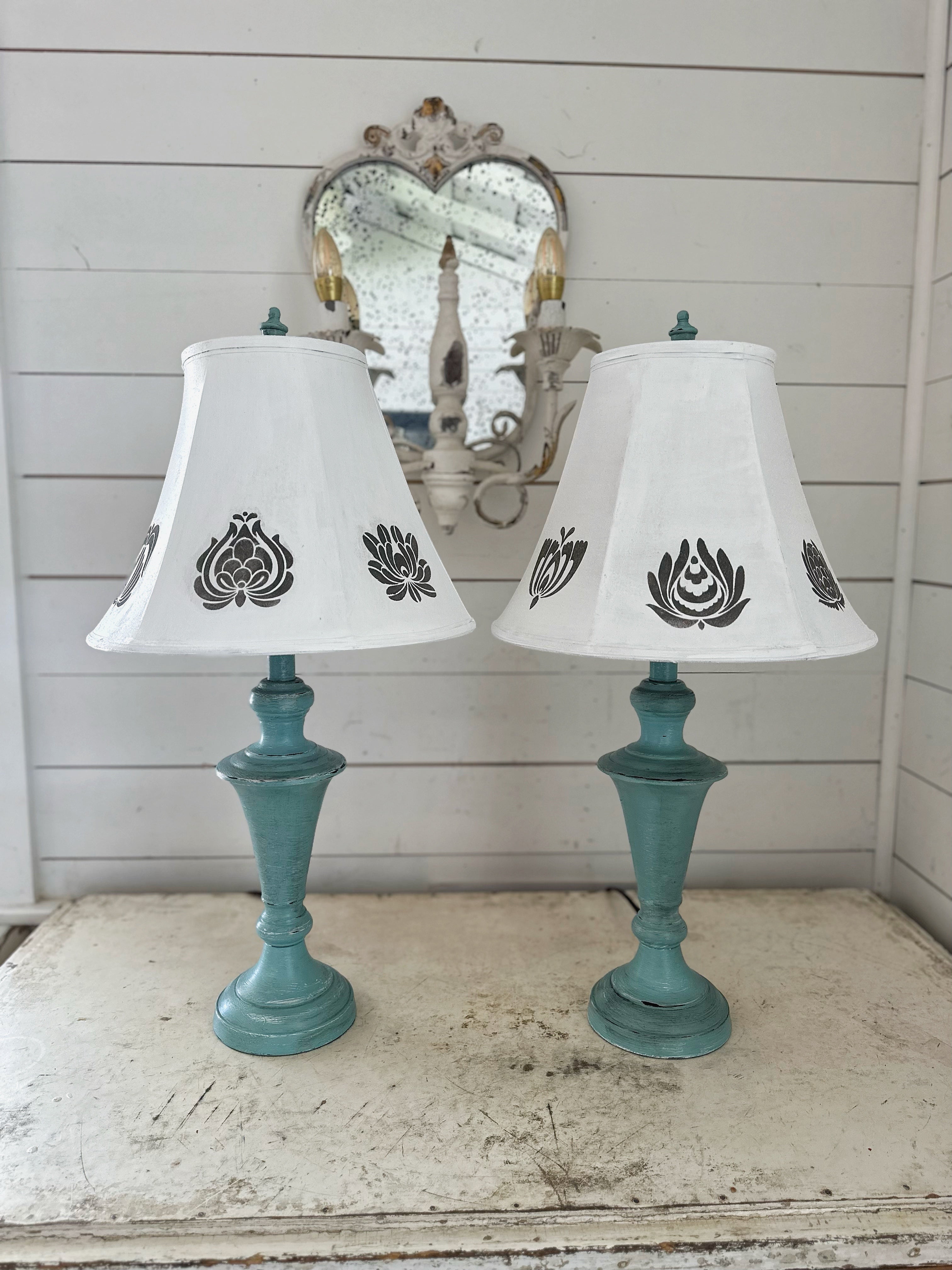 Swedish Folk Hand Painted Set of lamps