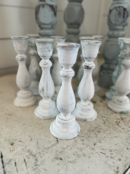 Chippy Wood Candlesticks - Sold Individually - Handpainted