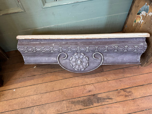 Pressed tin shelf with wood top 25”