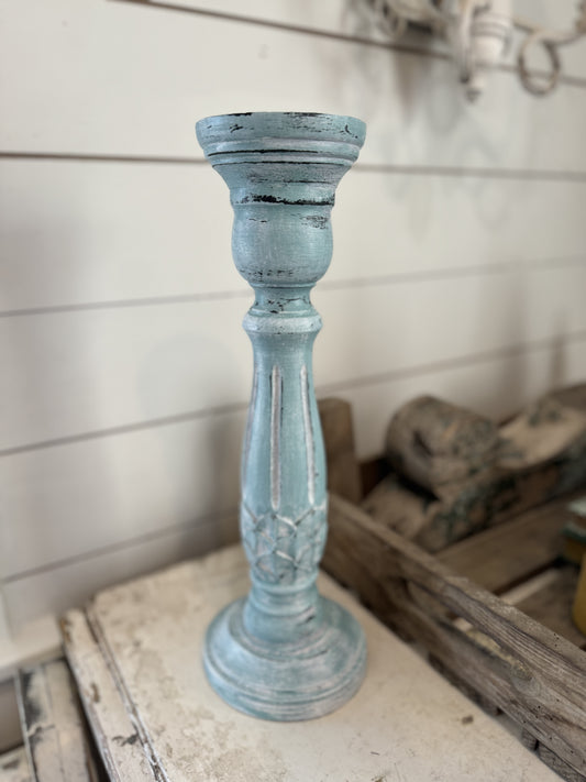 Chippy Carved Candlestick - hand painted