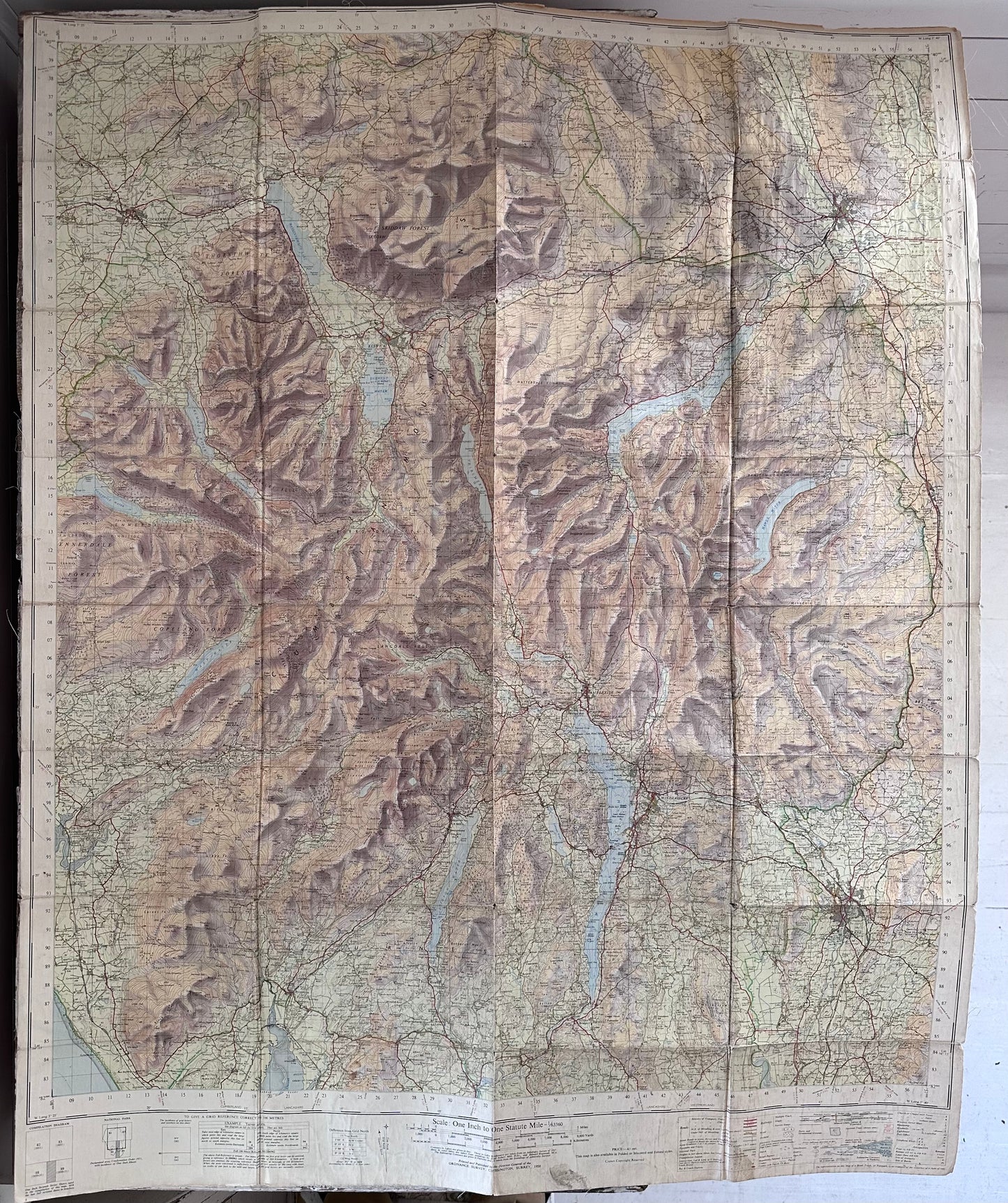 Colored map of Cumberland Westmorland printed on Paper Canvas