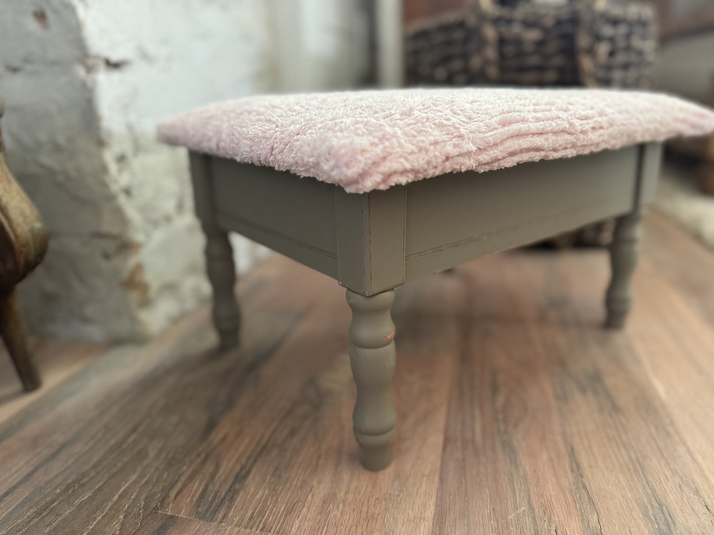 Foot Stool with Storage - Provincial & Pink Chenille