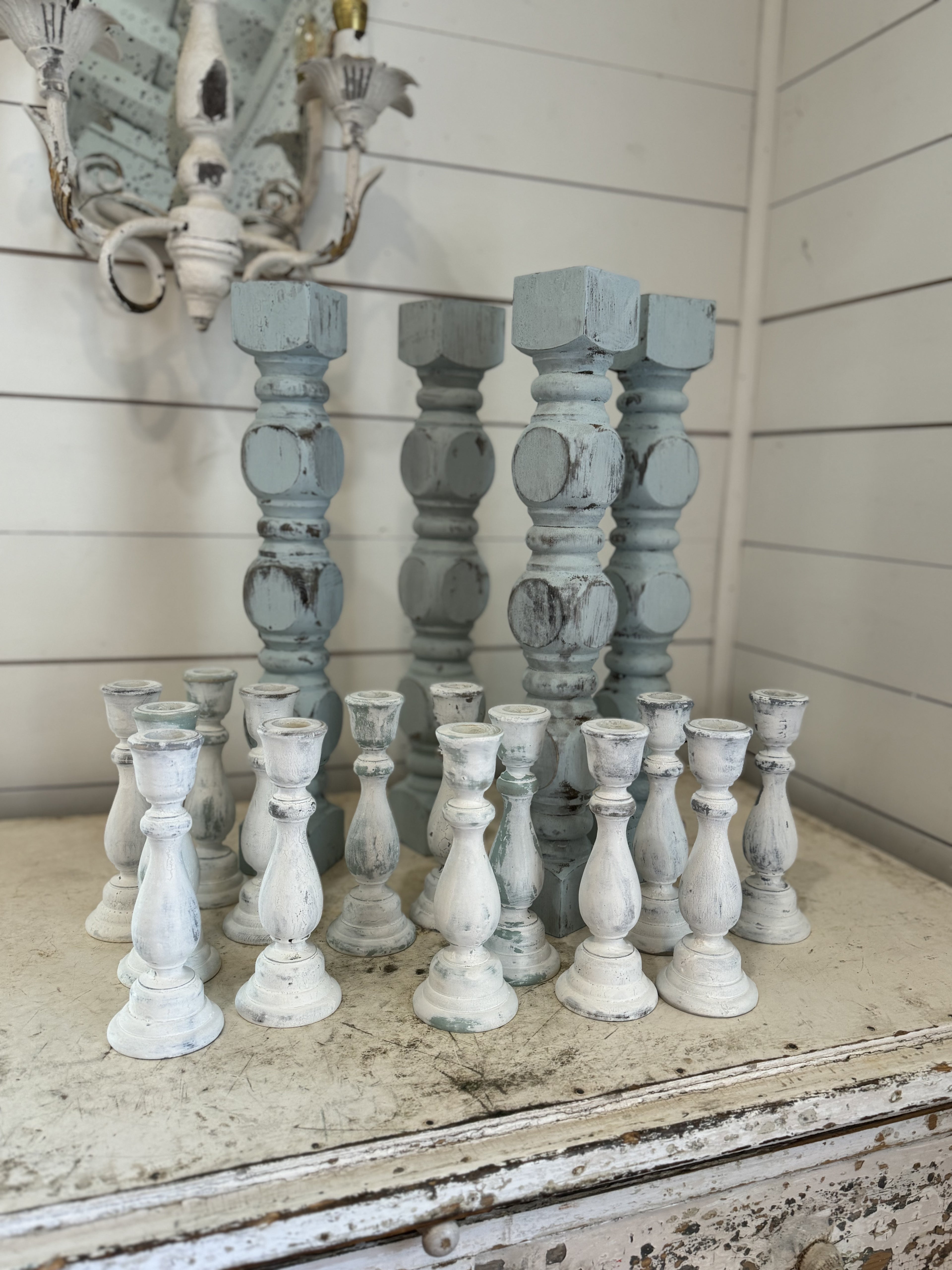 Chippy Wood Candlesticks - Sold Individually - Handpainted