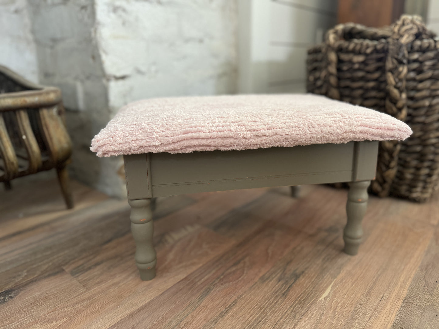 Foot Stool with Storage - Provincial & Pink Chenille