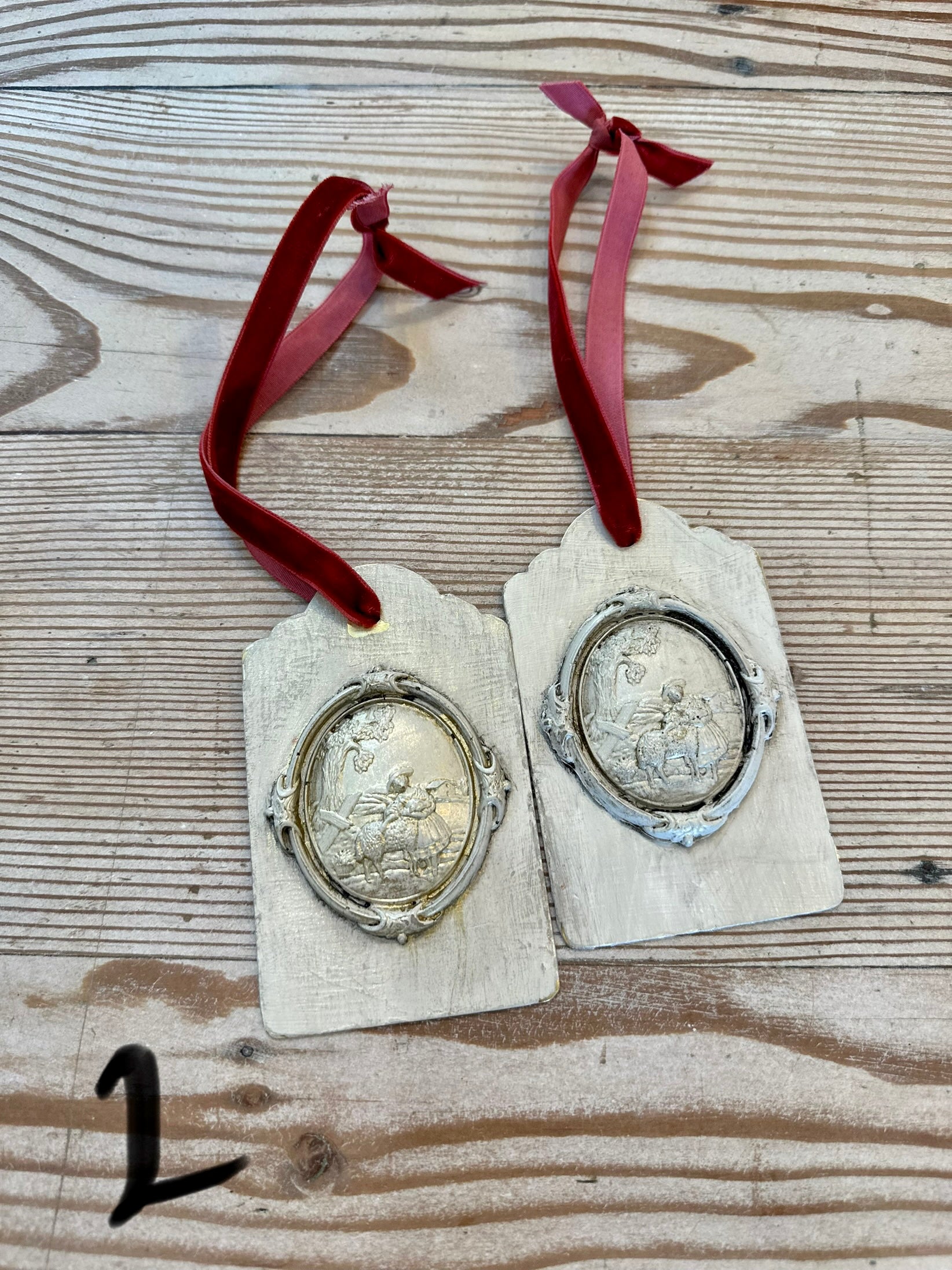 Handpainted Brass Appliqué Christmas Tag Ornaments