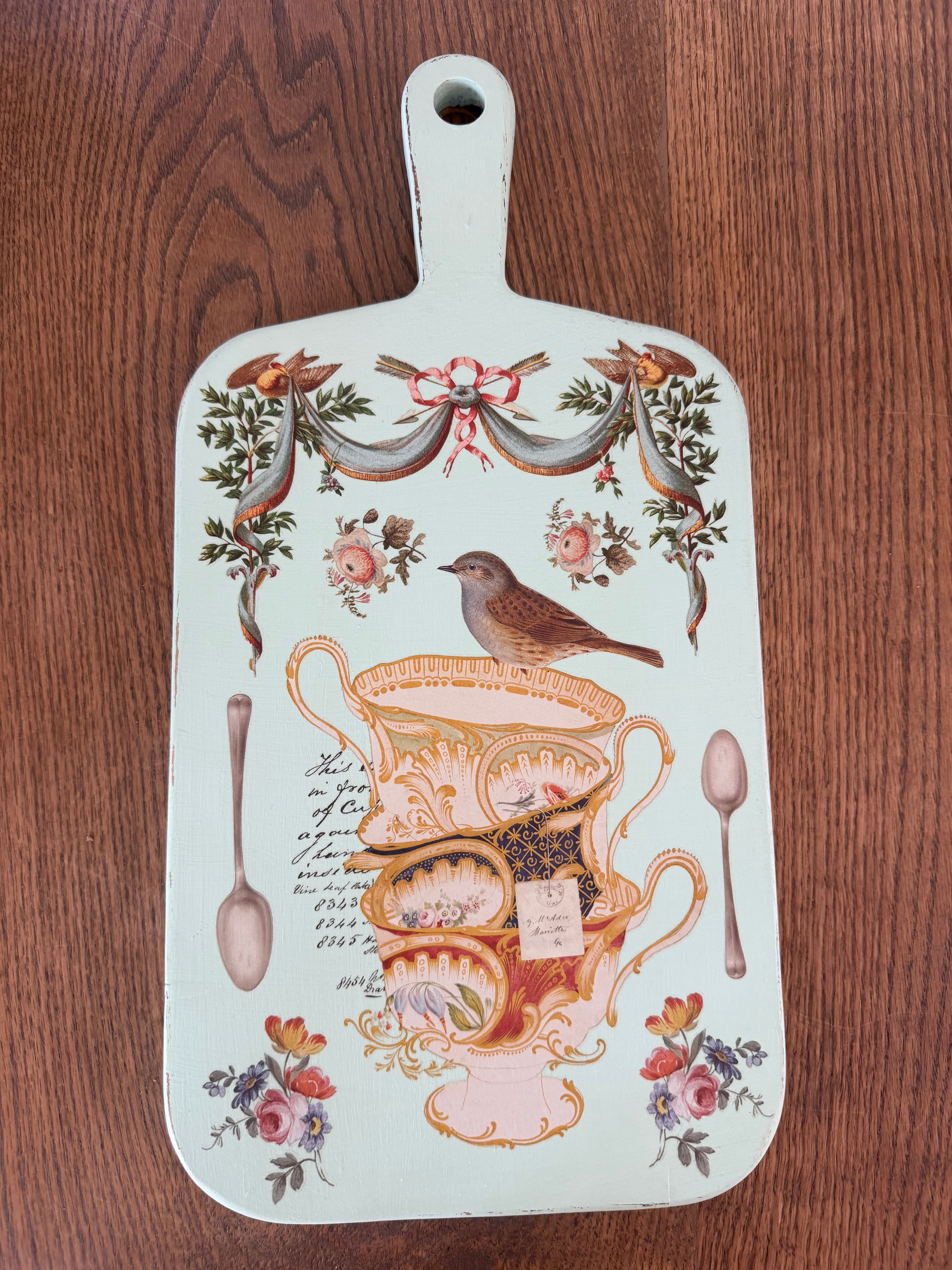 Hand Painted Acacia wood cutting board 16”