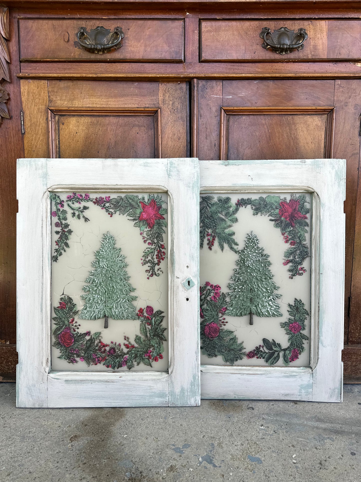 Christmas Tree Reclaimed Cabinet Door Art - Sold Individually