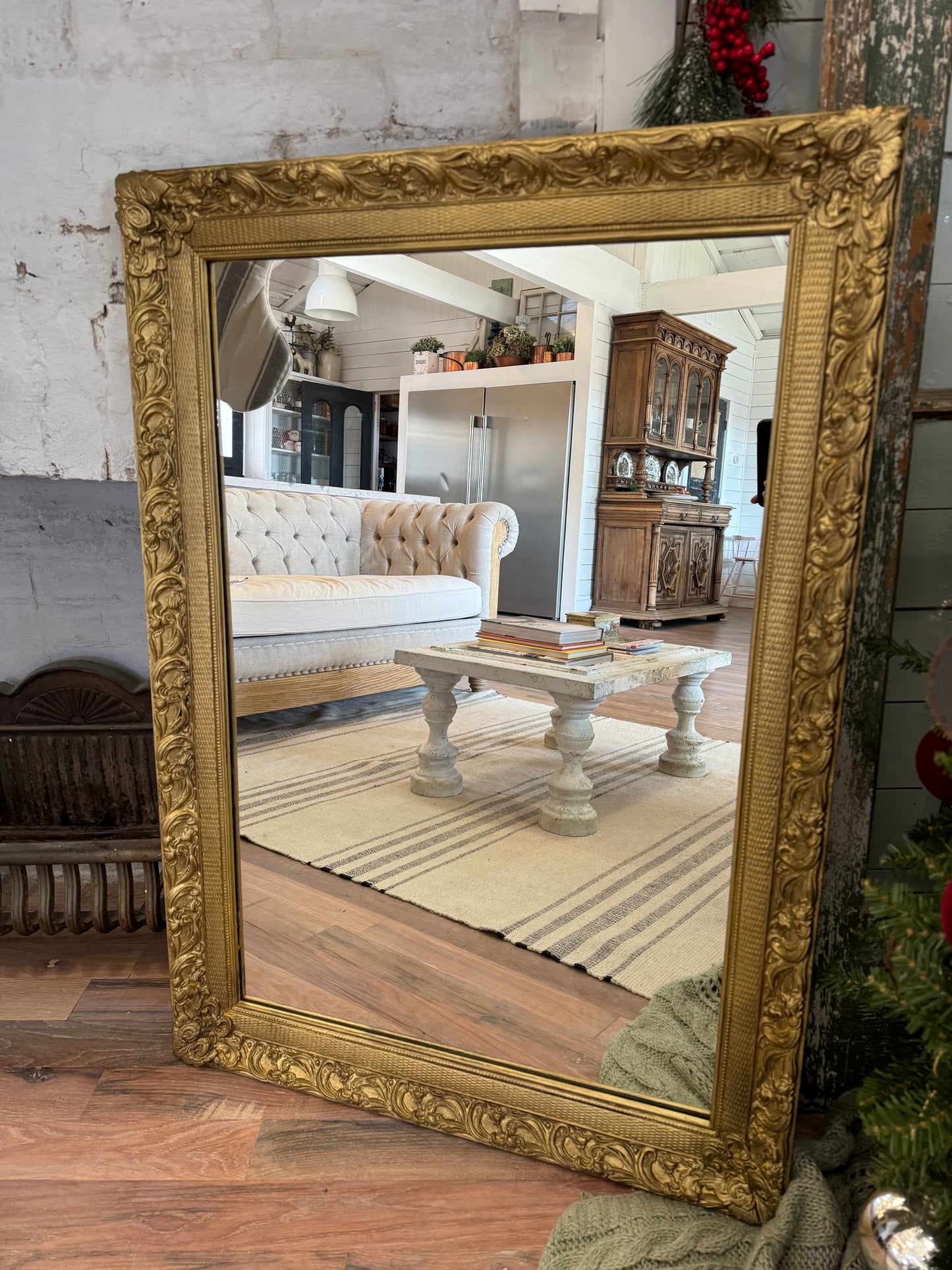 Gold Vintage Mirror Wood & Plaster 42.5x30”