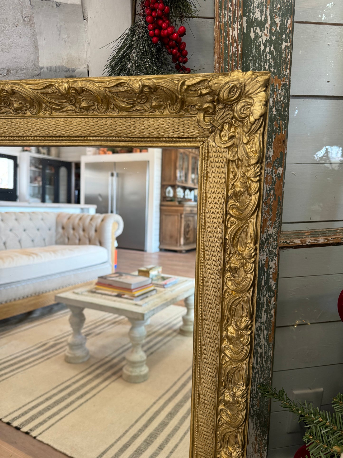 Gold Vintage Mirror Wood & Plaster 42.5x30”