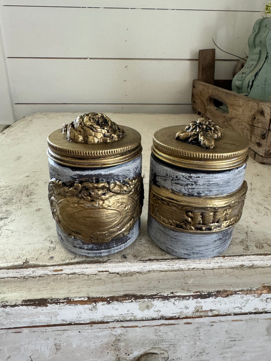 White & Gold and Amber Jar with Lid - sold individually