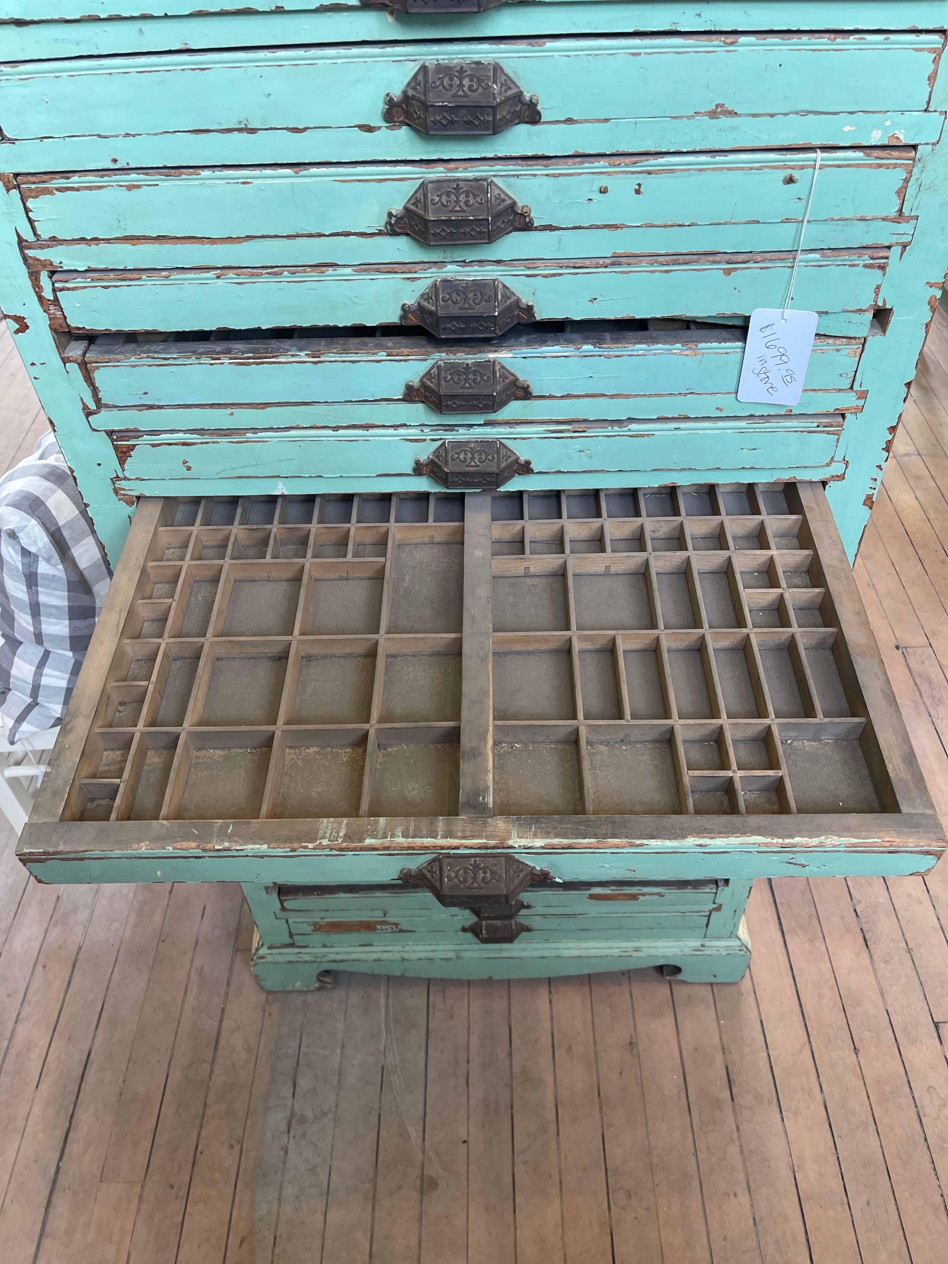 Antique Printer Tray Cabinet