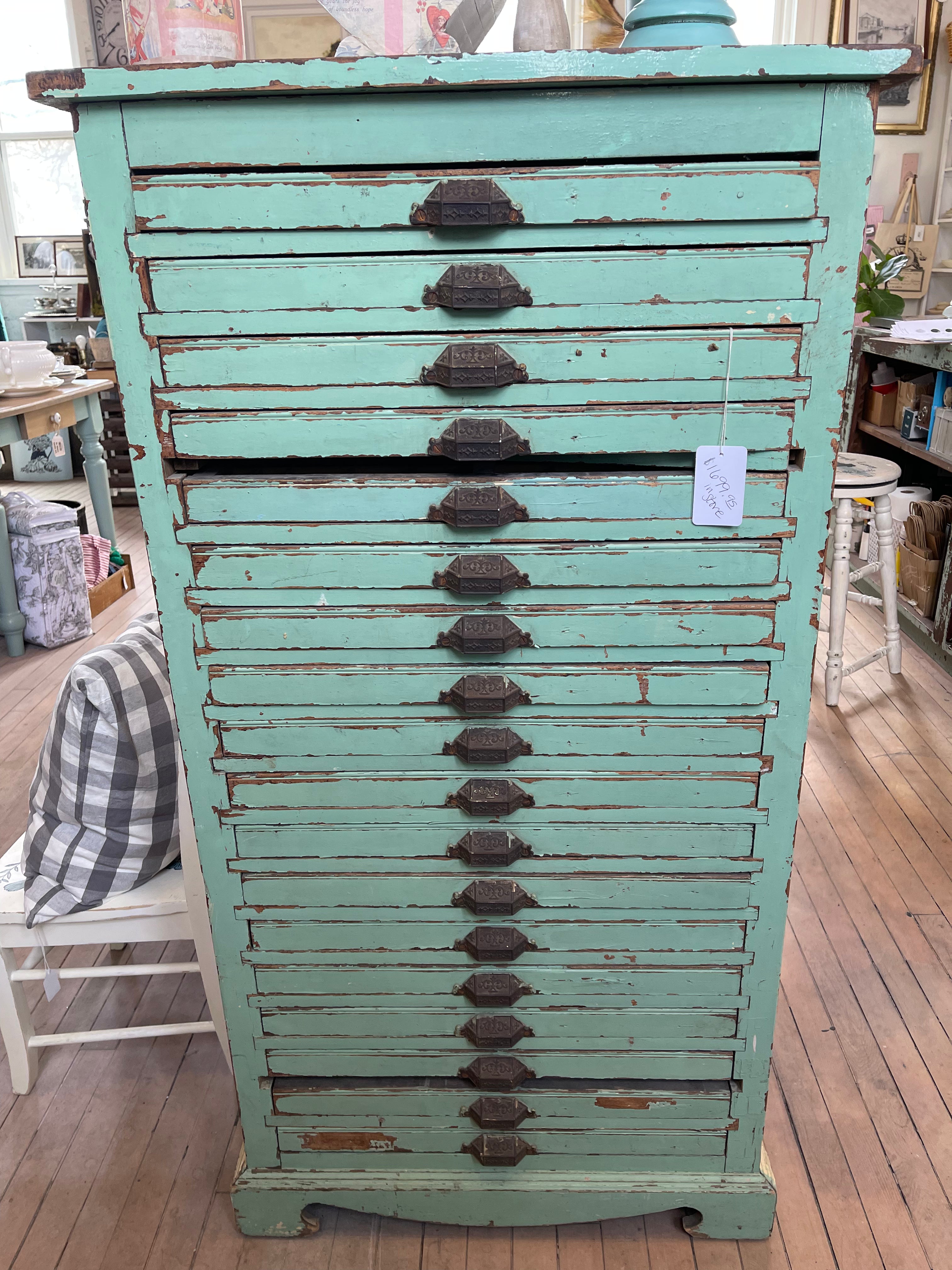 Antique Printer Tray Cabinet