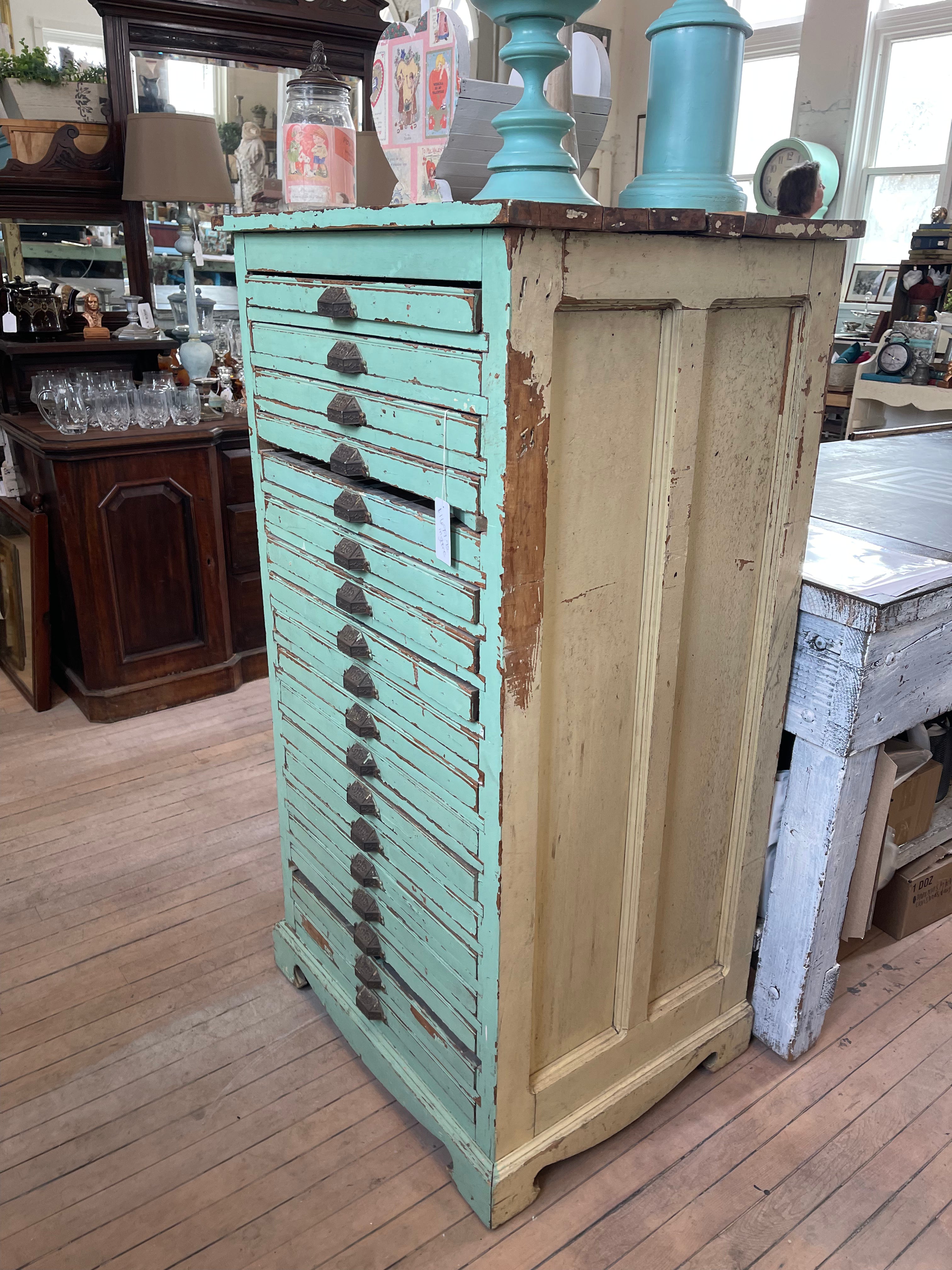 Antique Printer Tray Cabinet