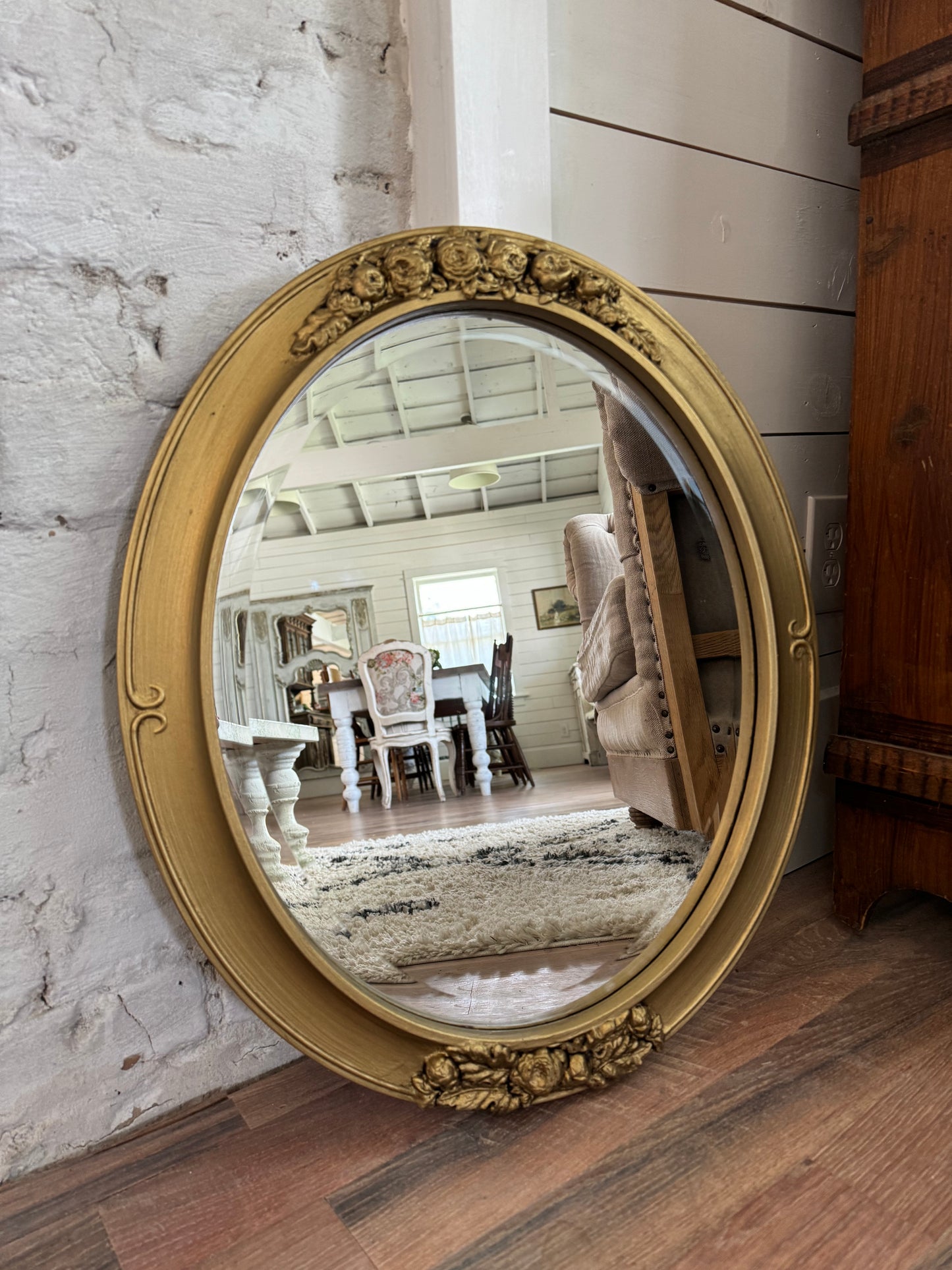 Gold Roses Oval Mirror - Hand painted with moulds