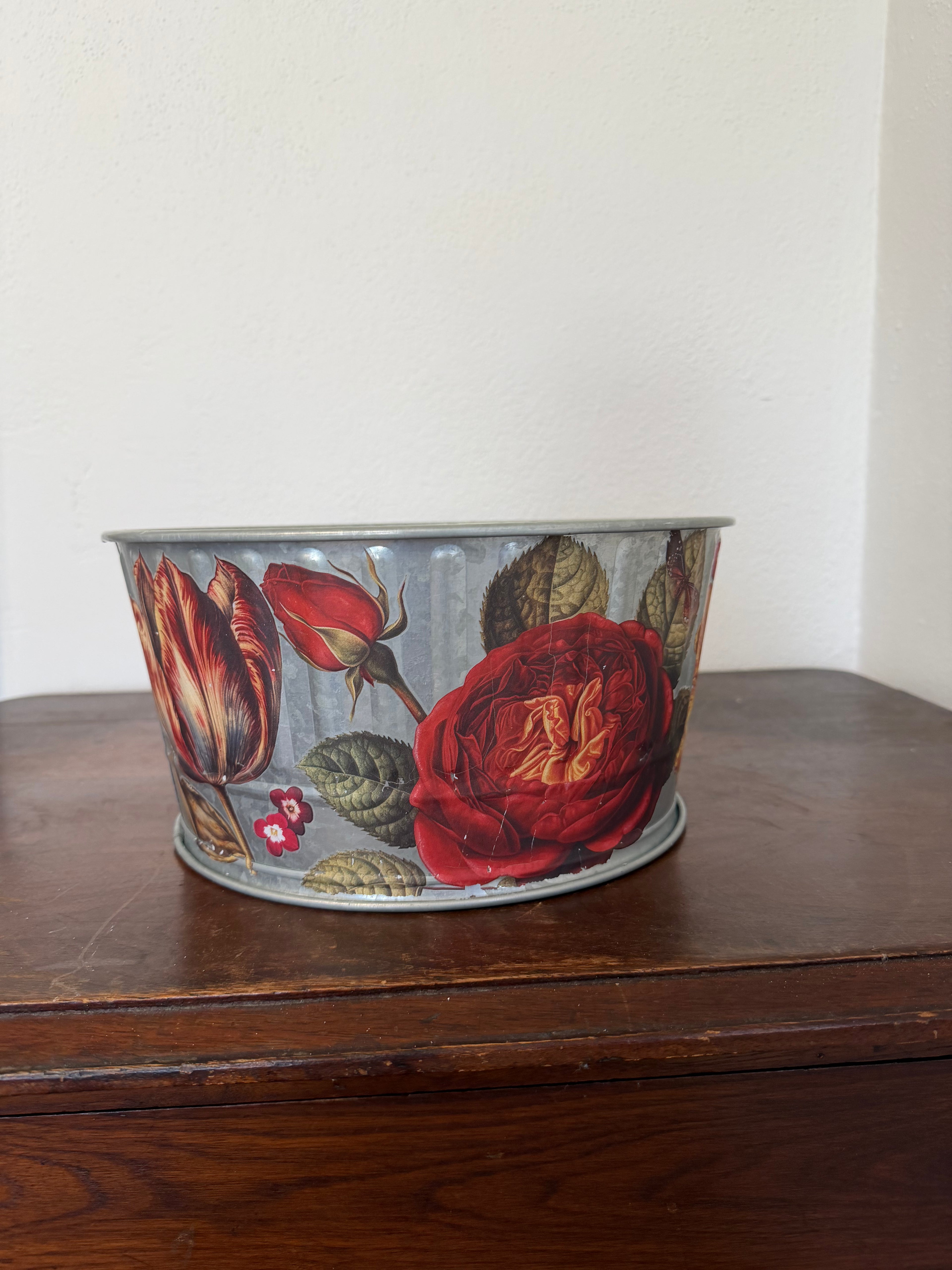Floral Galvanized Planter