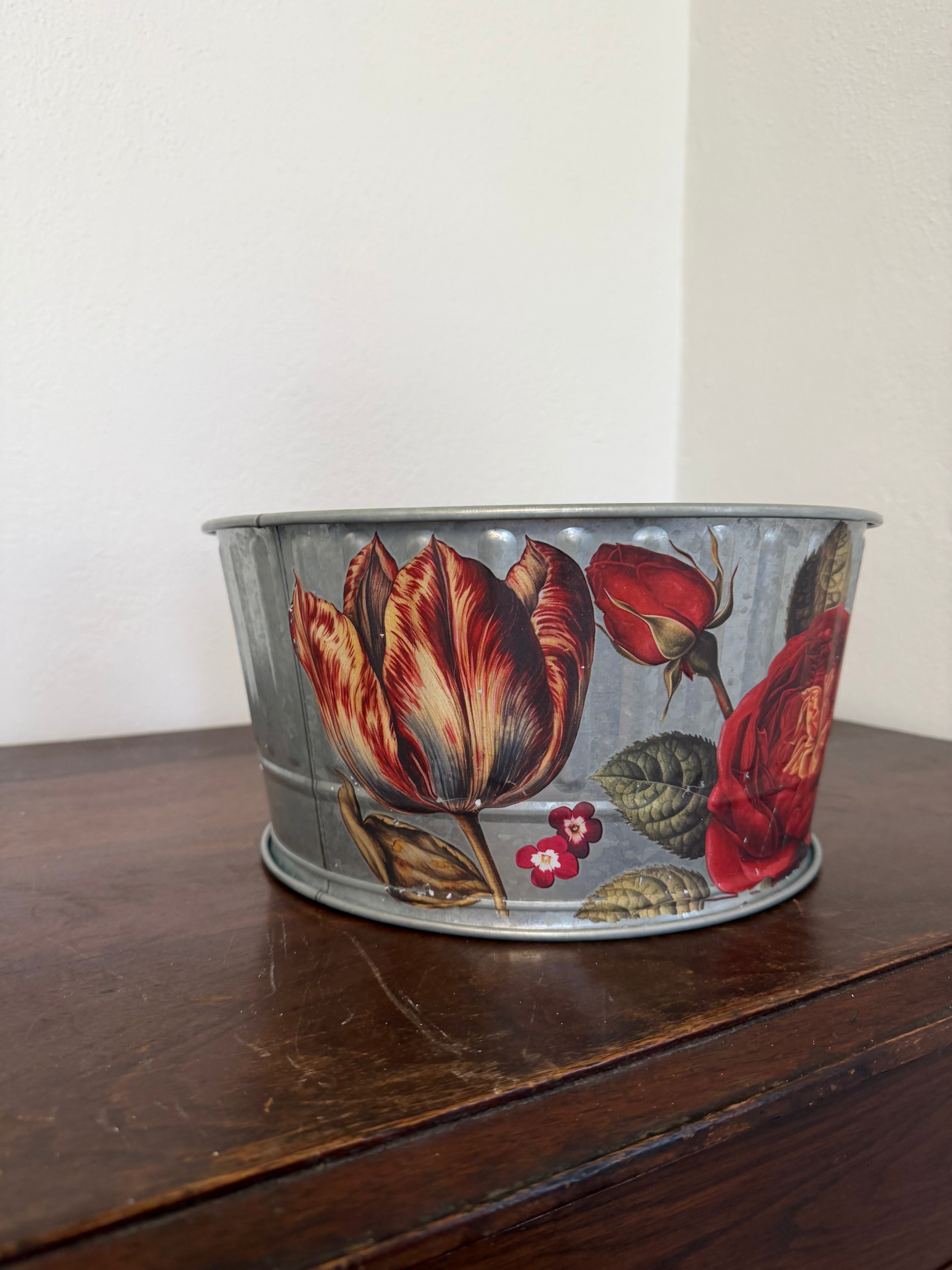 Floral Galvanized Planter