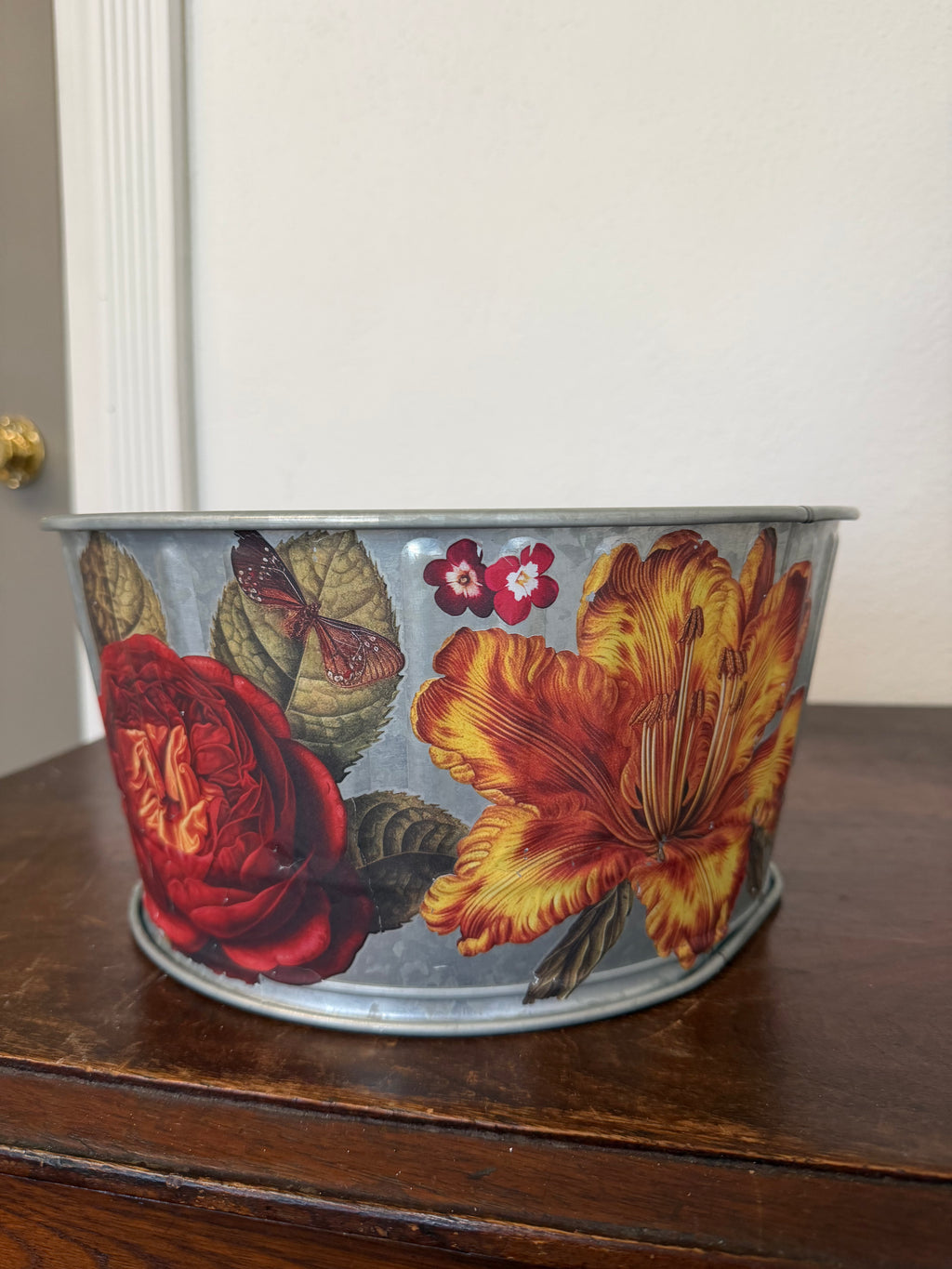 Floral Galvanized Planter