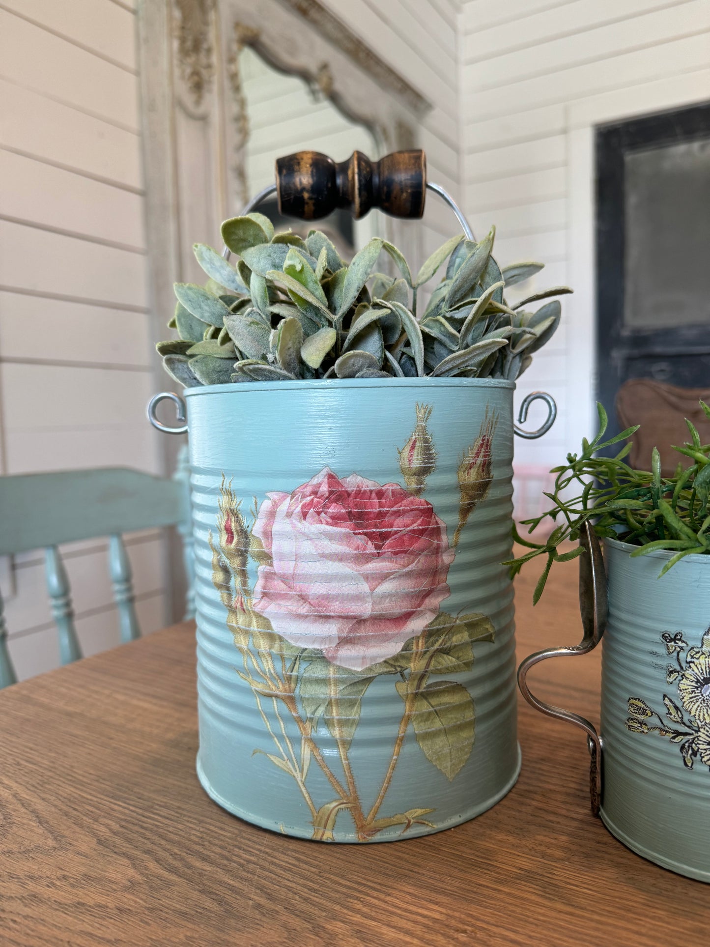 Handmade Tin Can Buckets & mini pitcher sold individually - floral not included - for decor