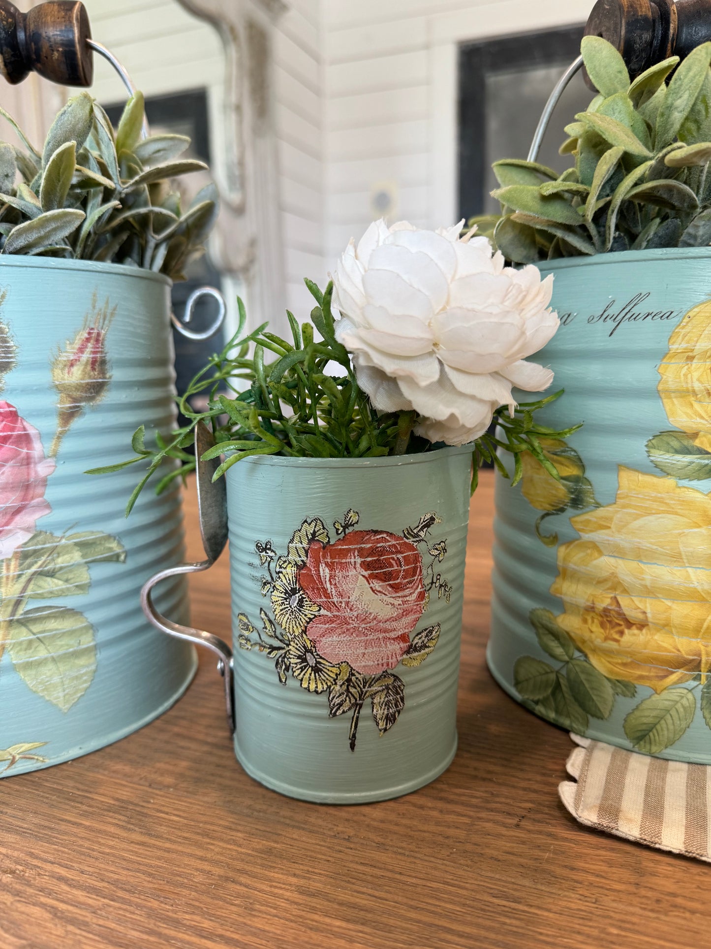 Handmade Tin Can Buckets & mini pitcher sold individually - floral not included - for decor