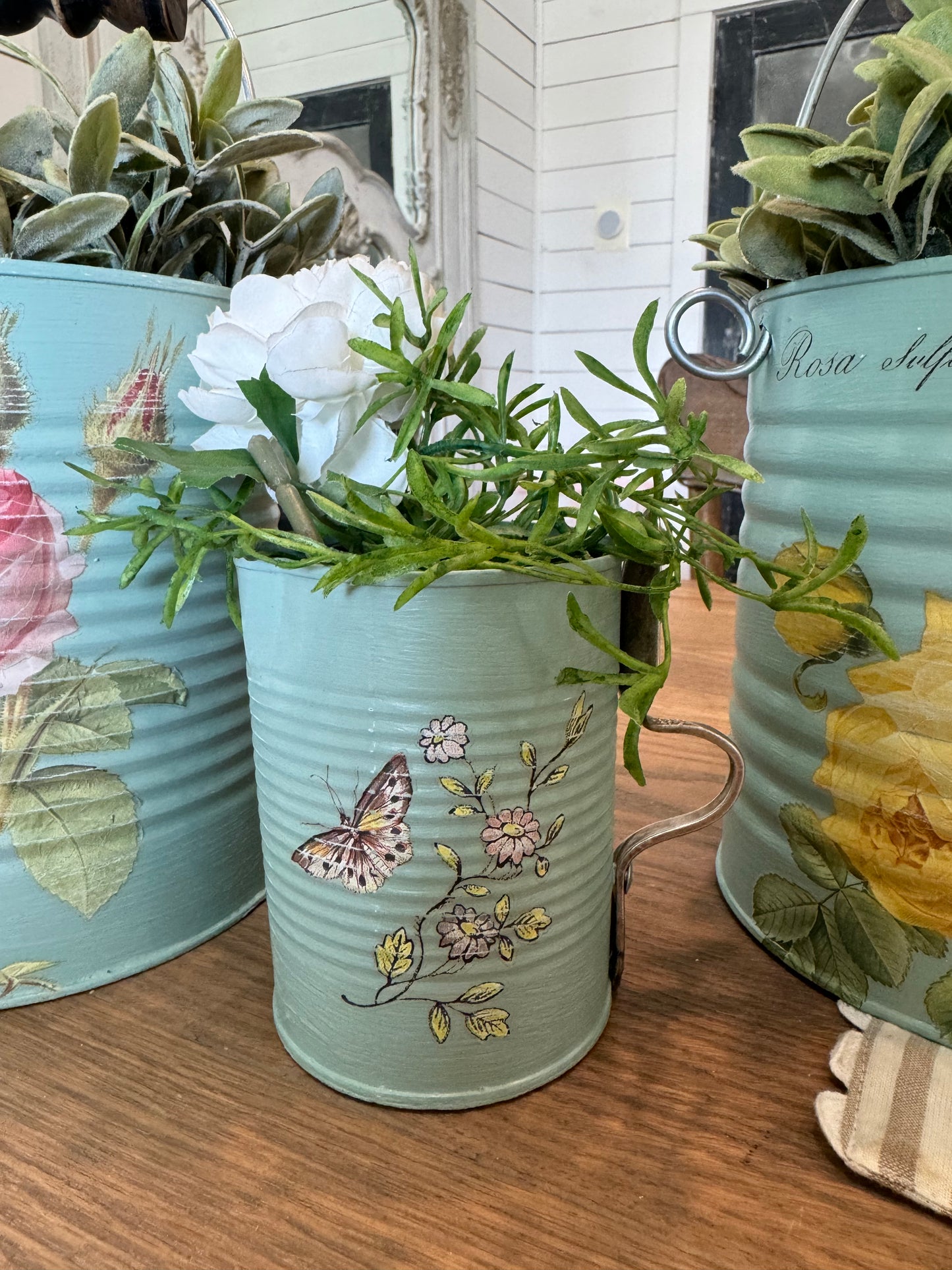 Handmade Tin Can Buckets & mini pitcher sold individually - floral not included - for decor