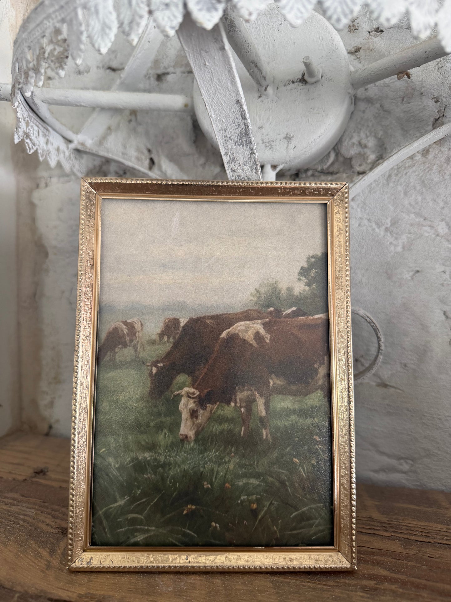 Vintage 7” Brass Frame with pastoral cow art