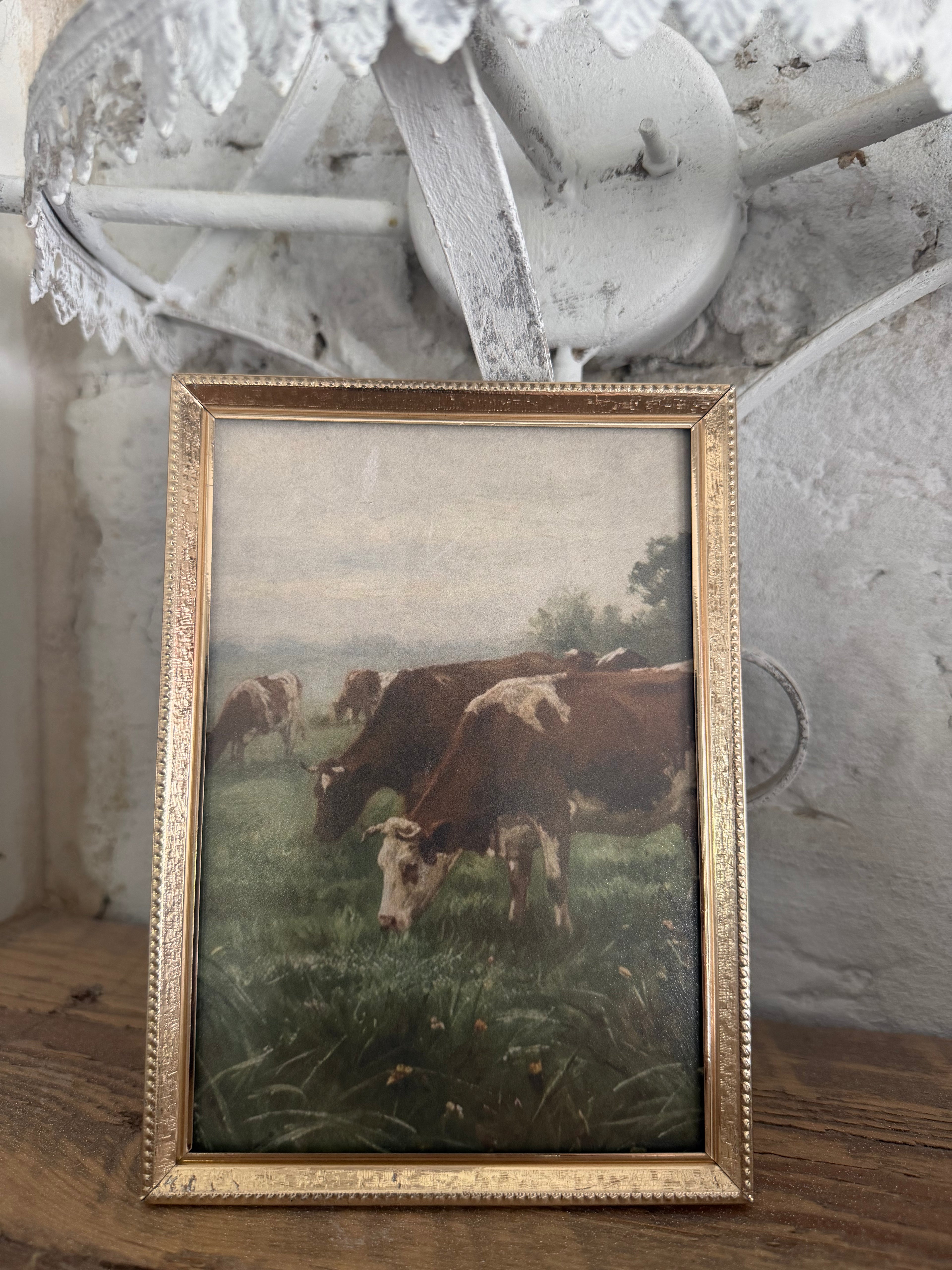 Vintage 7” Brass Frame with pastoral cow art