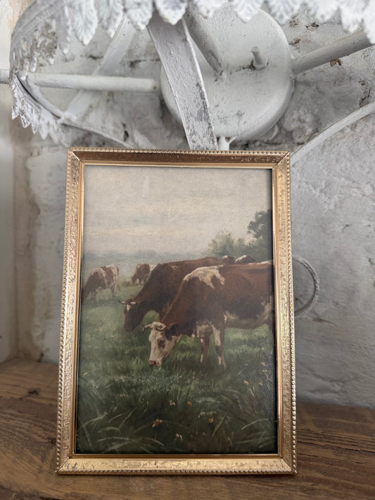 Vintage 7” Brass Frame with pastoral cow art